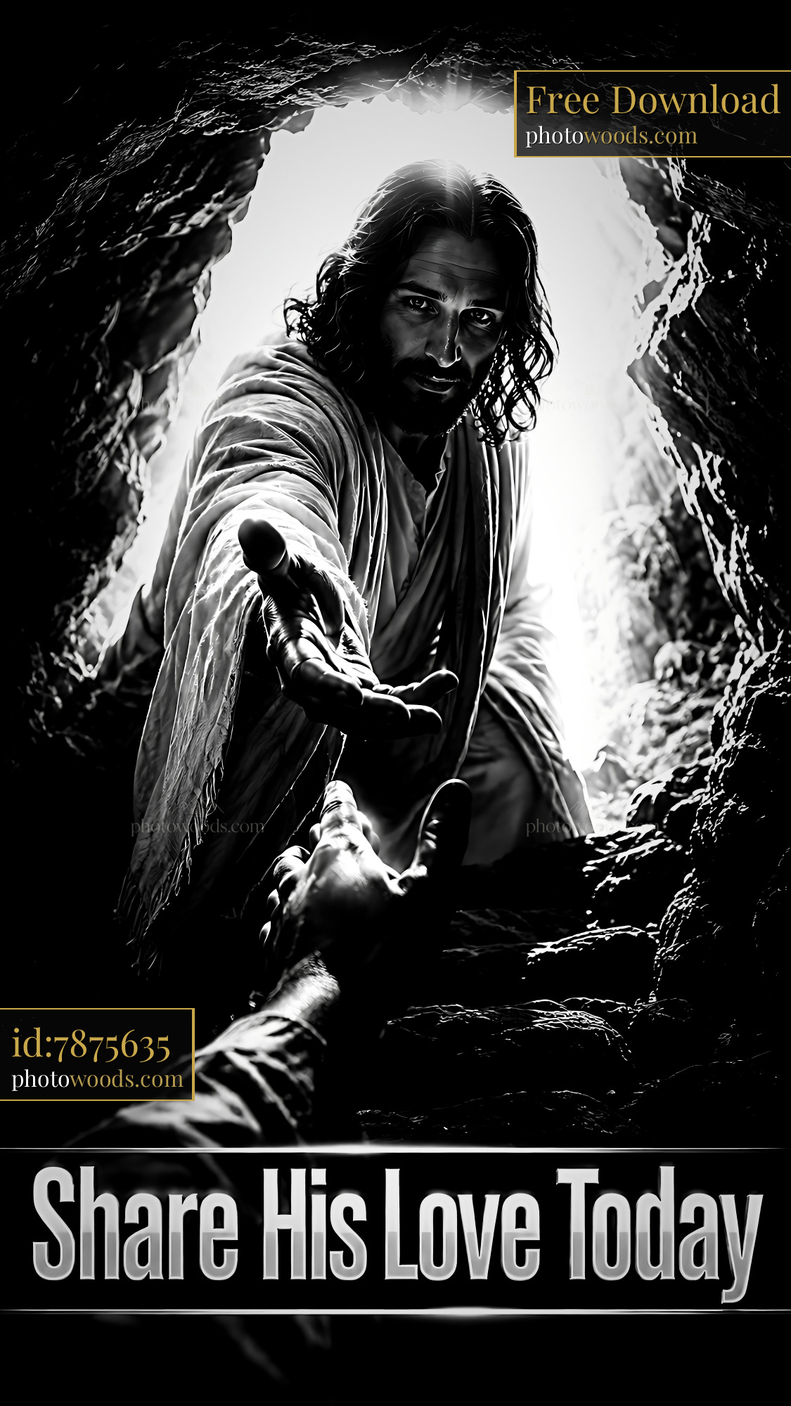 Jesus Reaching out to Offer Help in Dark Cave Setting
