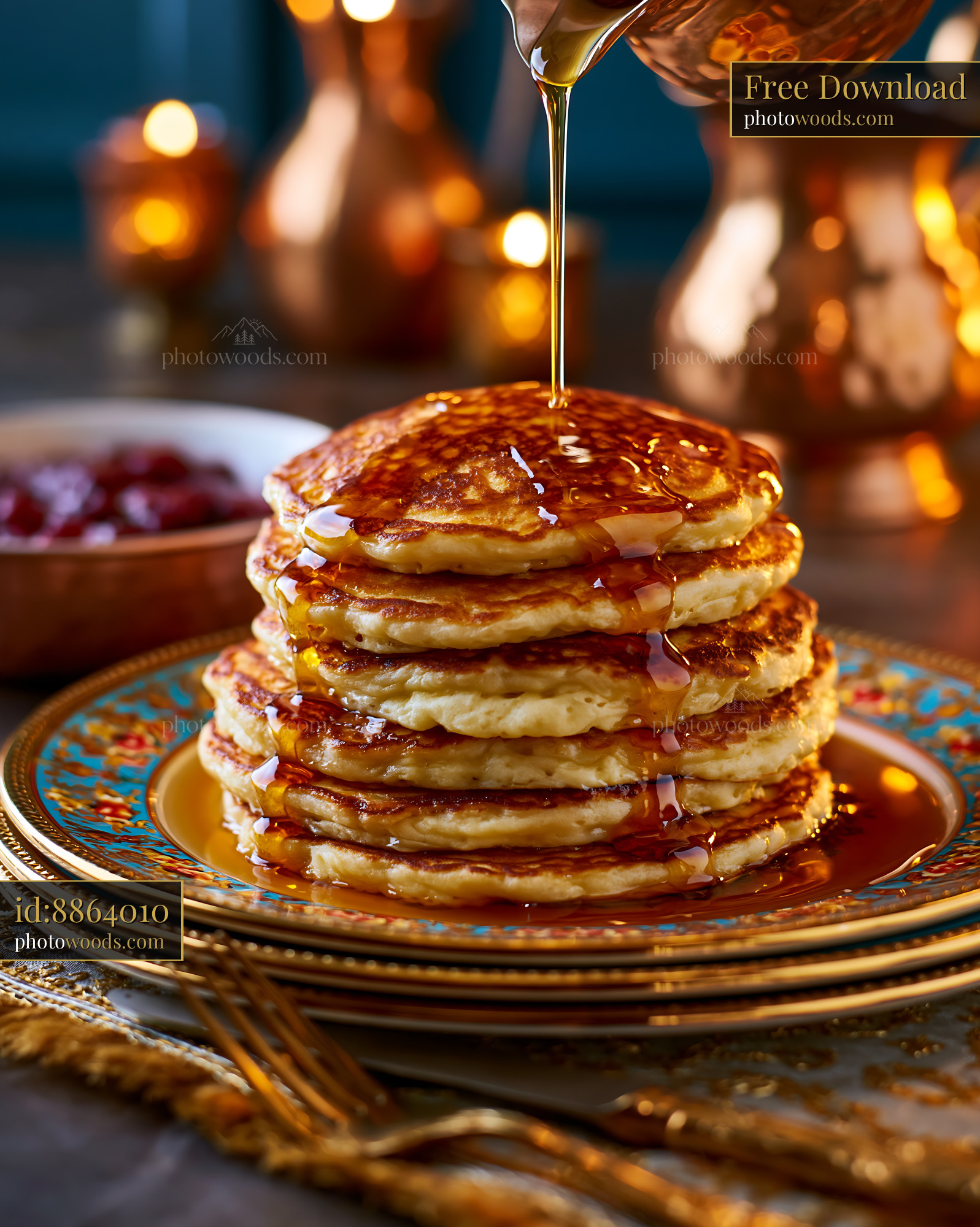 Fluffy Pancakes With Maple Syrup on a Decorative Plate