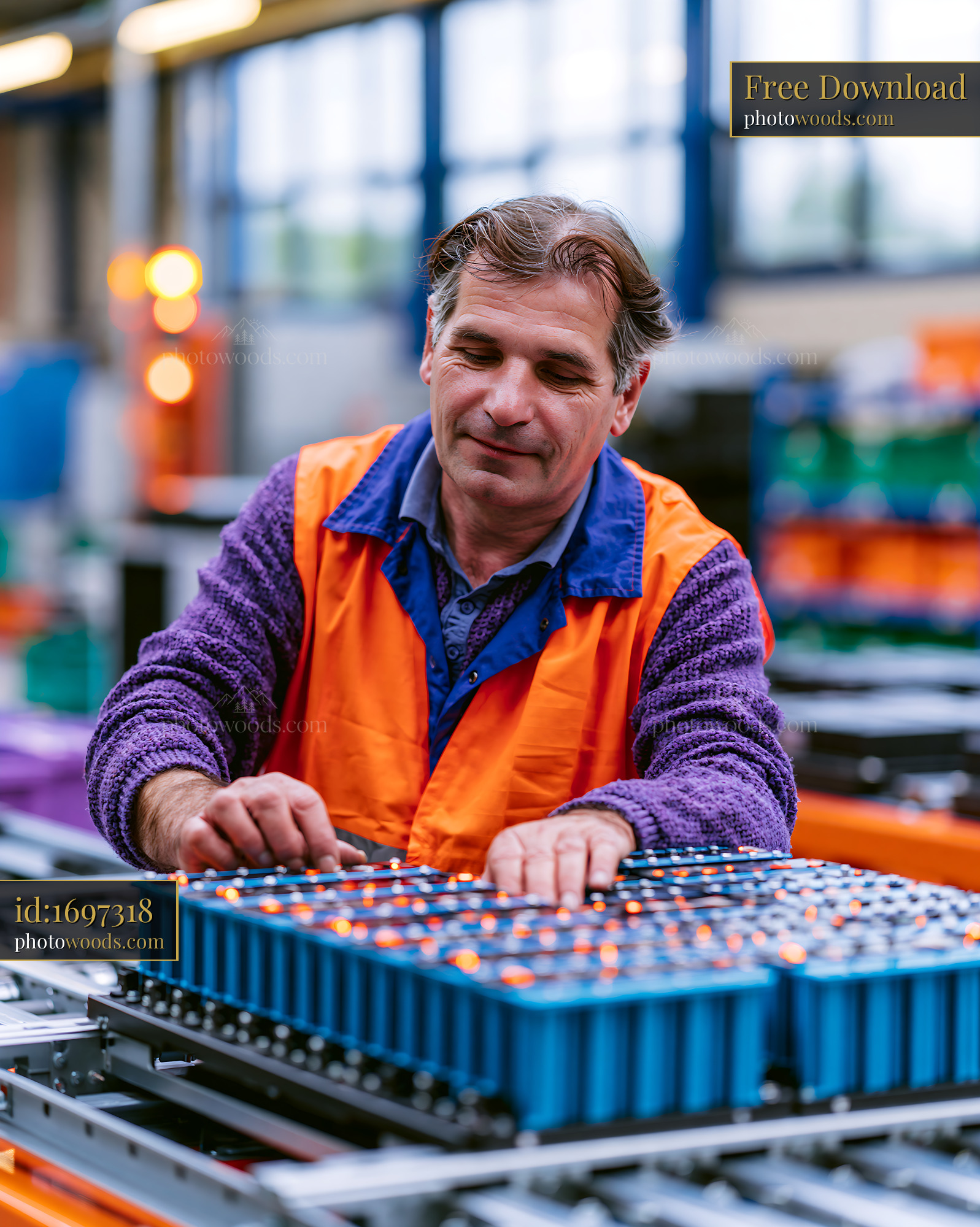 Technician Working With Battery Cells in a Factory Setting