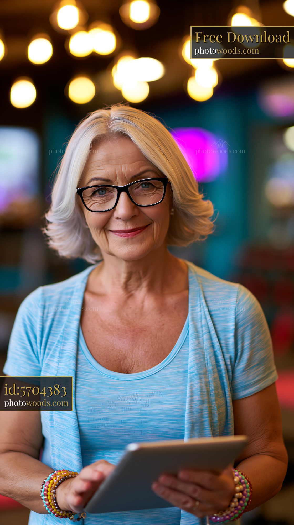 Grandmother With Tablet Smiling in a Cozy Indoor Setting