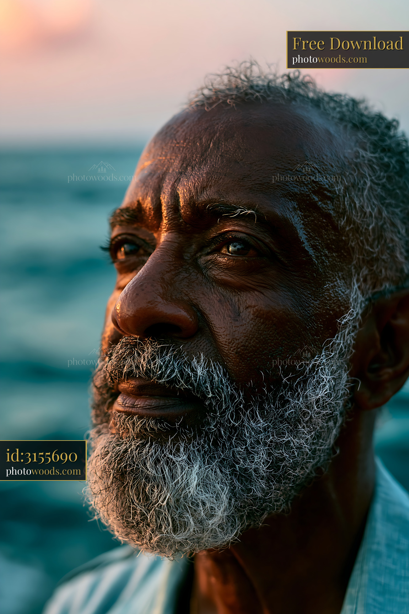 Senior Man Gazes Into the Distance by the Ocean at Sunset
