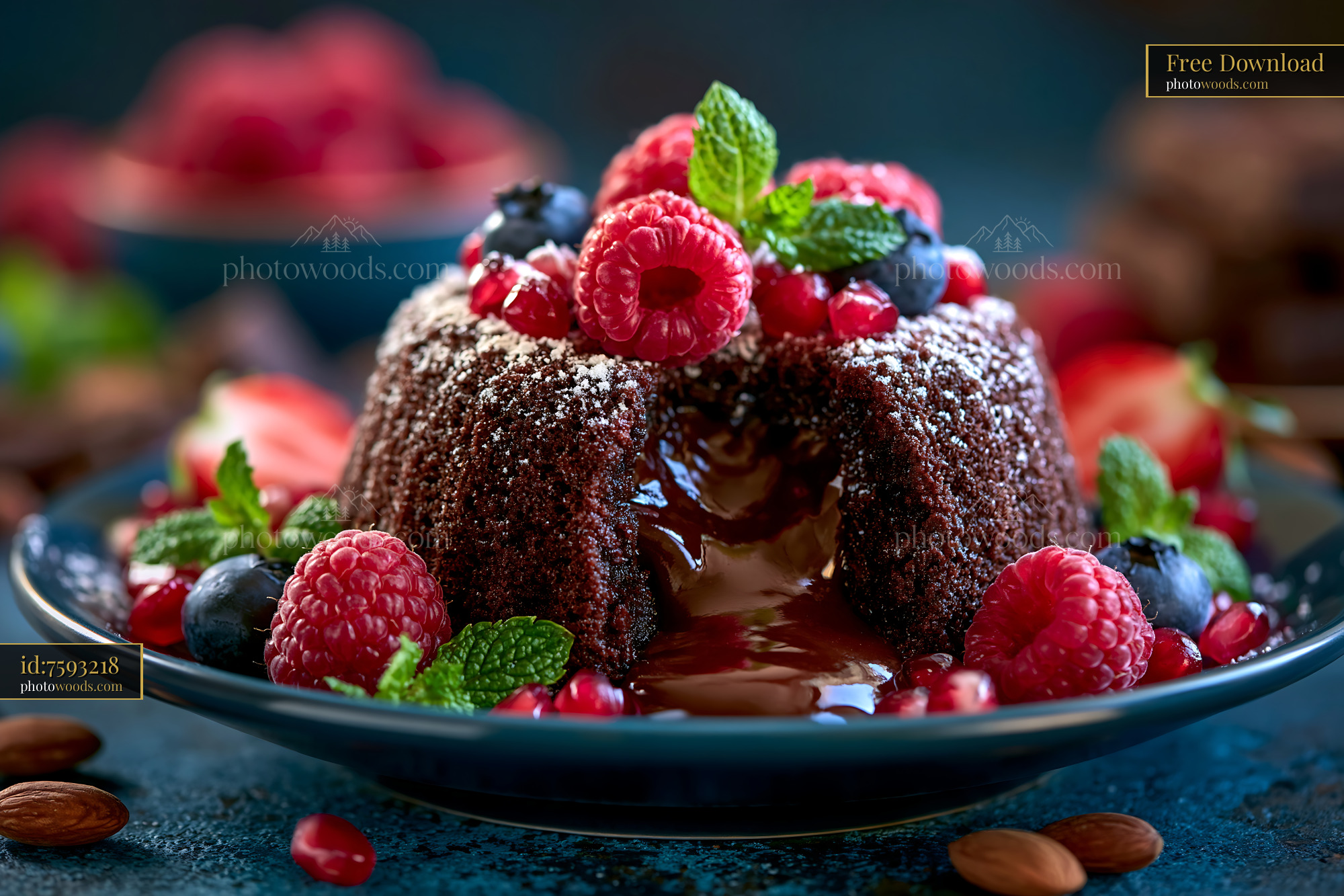 Chocolate Lava Cake With Molten Center and Fresh Berries
