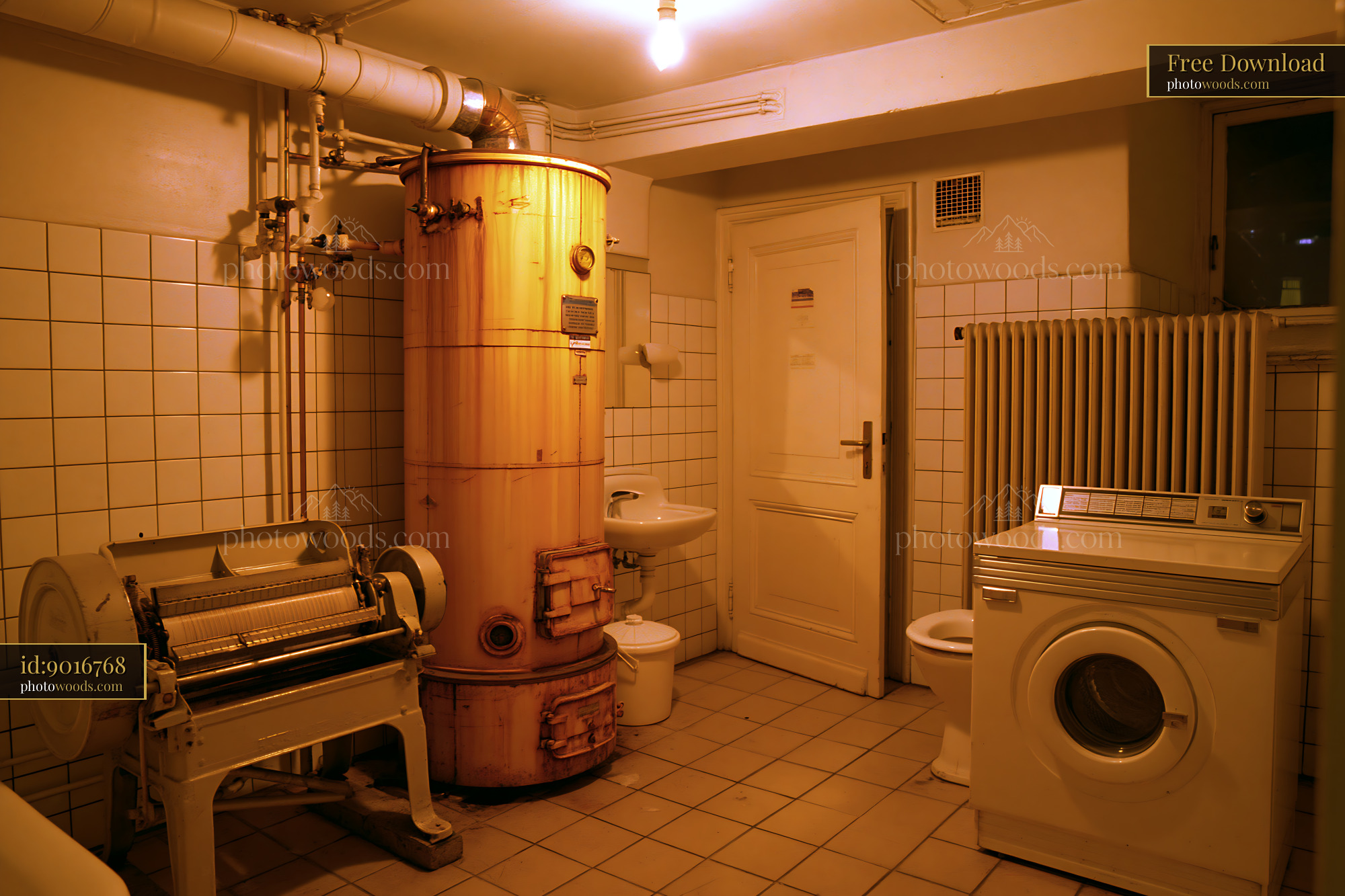 Cold Bathroom With Rusted Column Boiler and Washing Machine