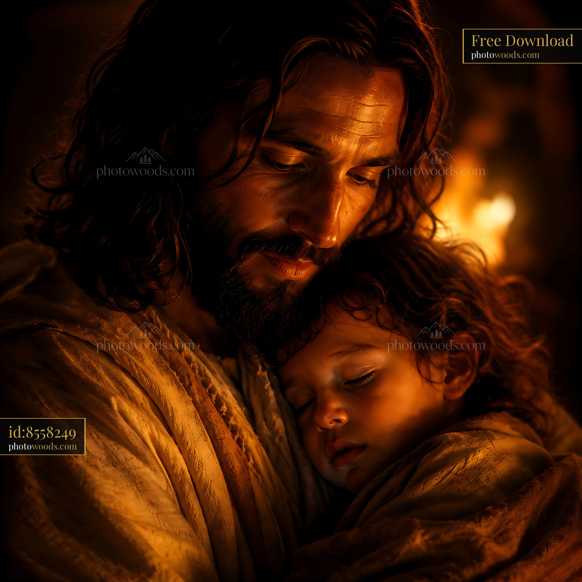 Man Holds Child Close in Warm Light Showing Love and Care