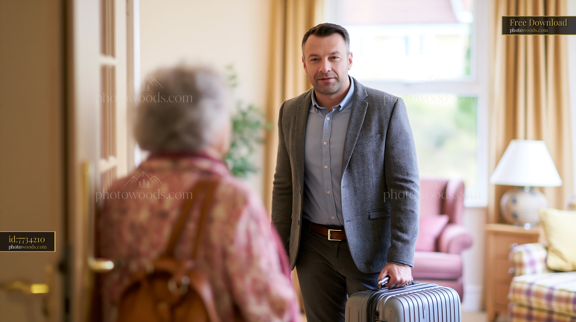 Adult Son Visits His Mother in Assisted Living Facility