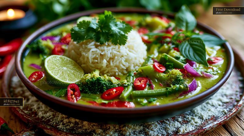Thai Green Curry With Jasmine Rice and Fresh Herbs