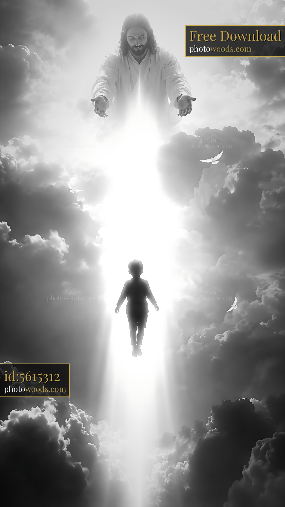 Child Rising Towards Light With Figure Reaching out Above