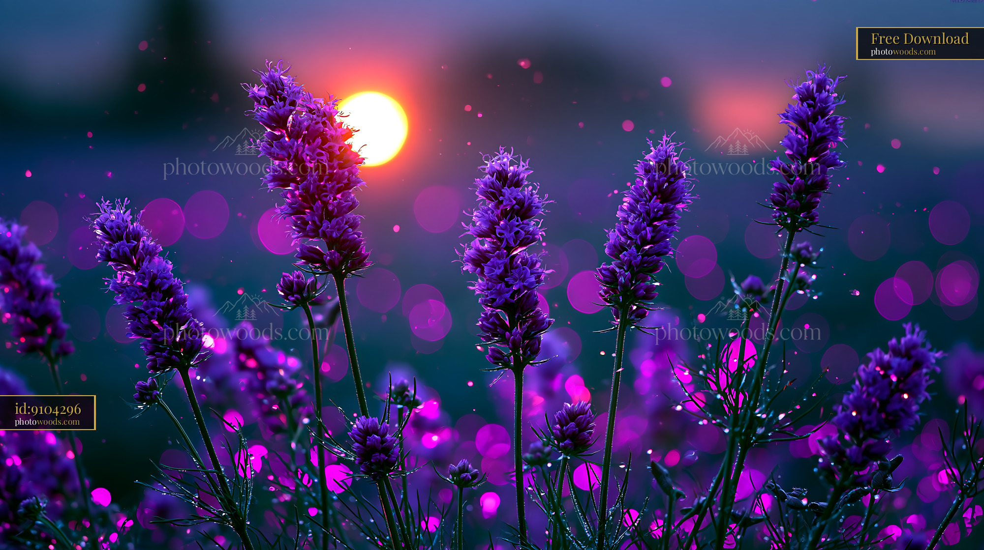 Lavender Flowers Bloom During Sunset With Colorful Bokeh Effect