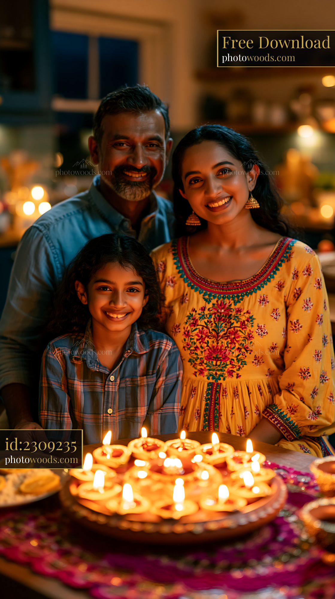 Family Celebrating Diwali With Candles and Sweets at Home