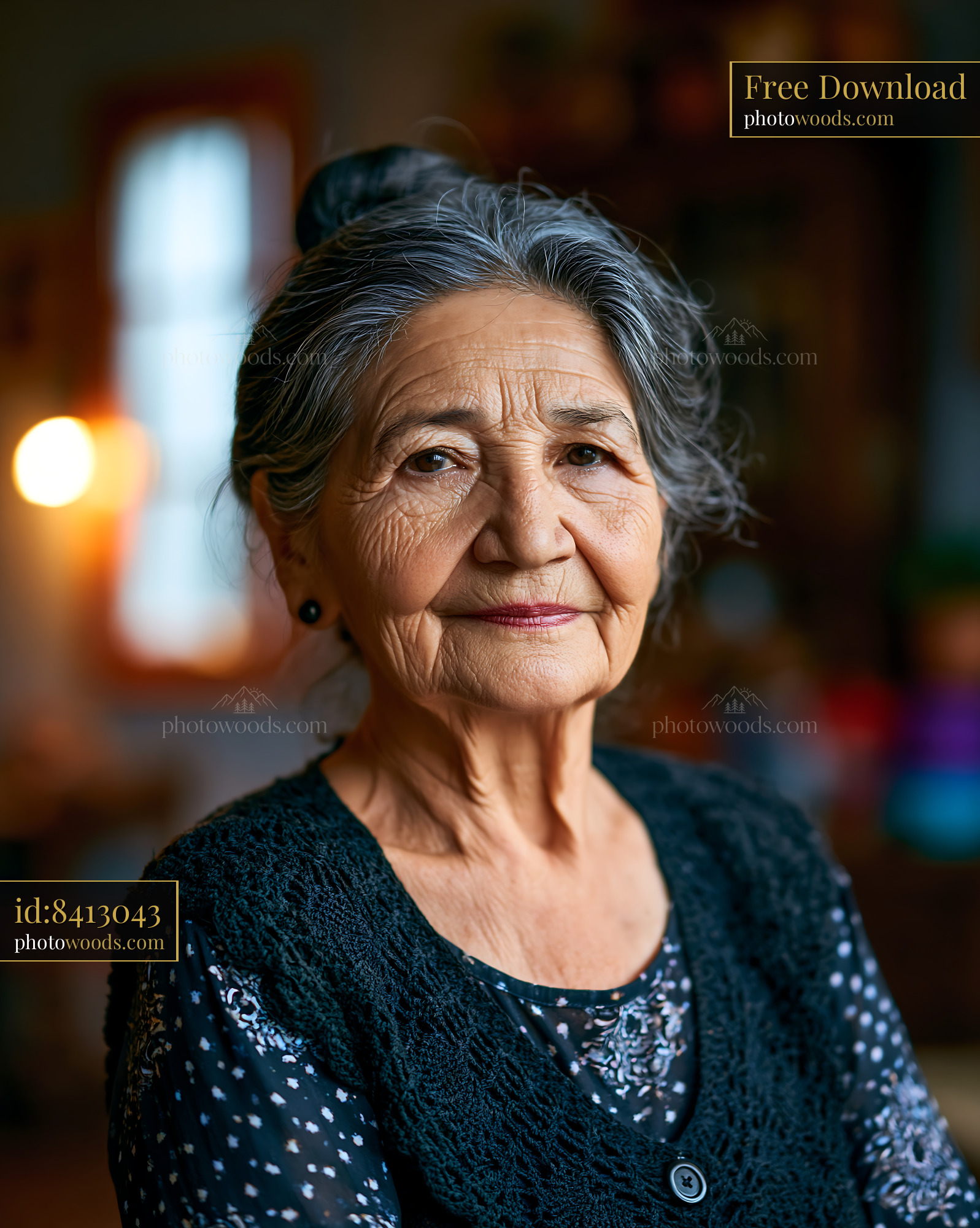 Elderly Woman Smiling With Confidence in a Cozy Indoor Setting
