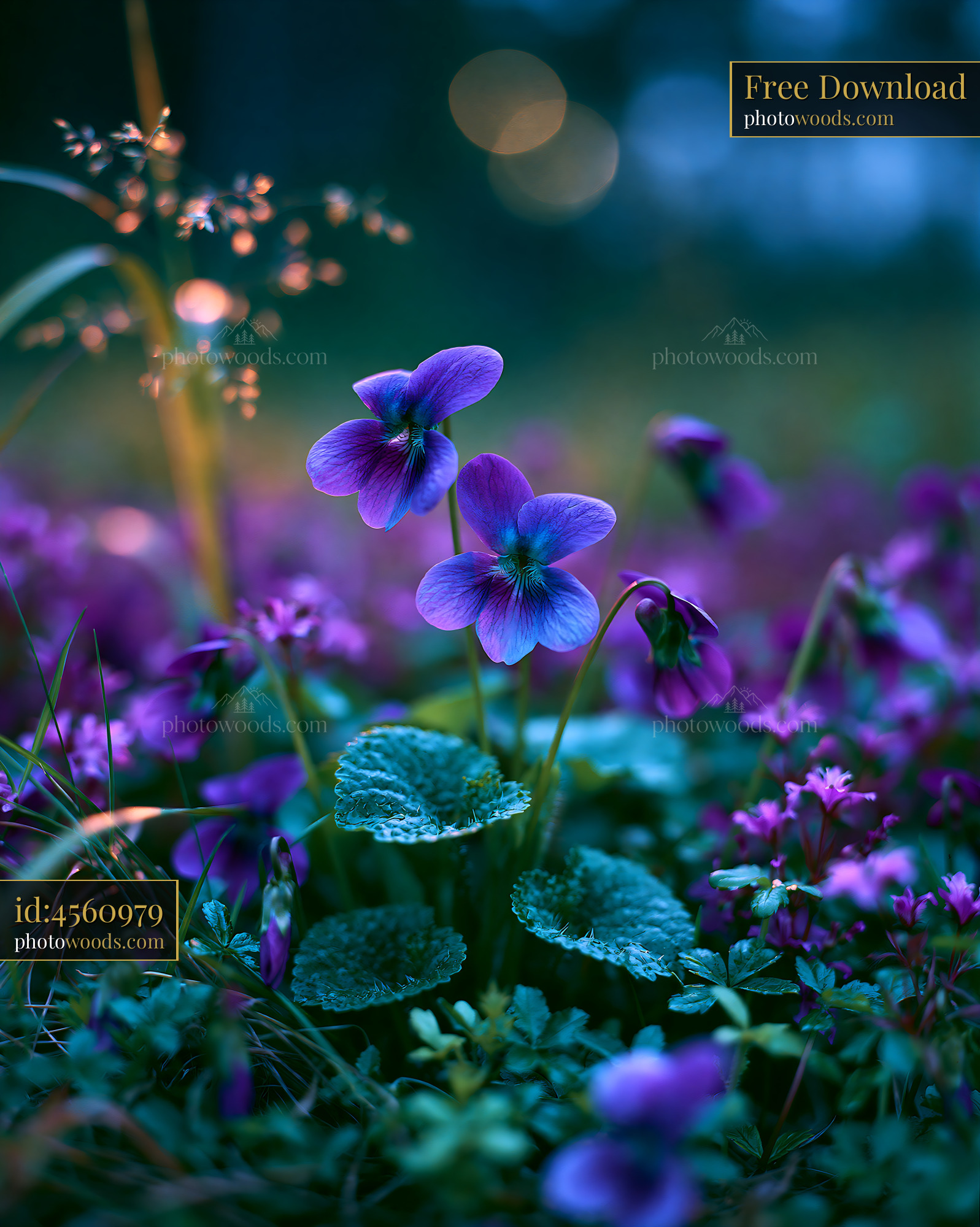 Violet Blooms in an Alpine Meadow at Twilight