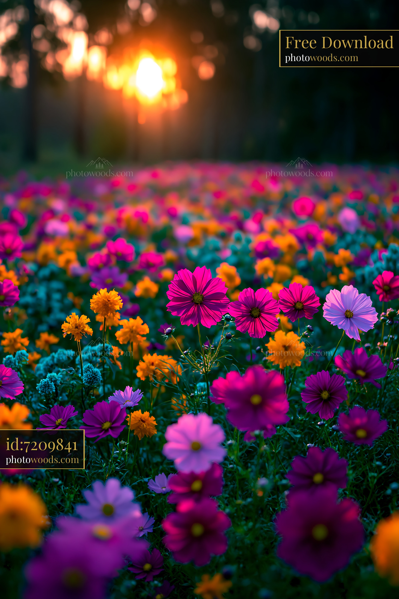 Flowers Bloom at Sunset in a Vibrant Field of Colors