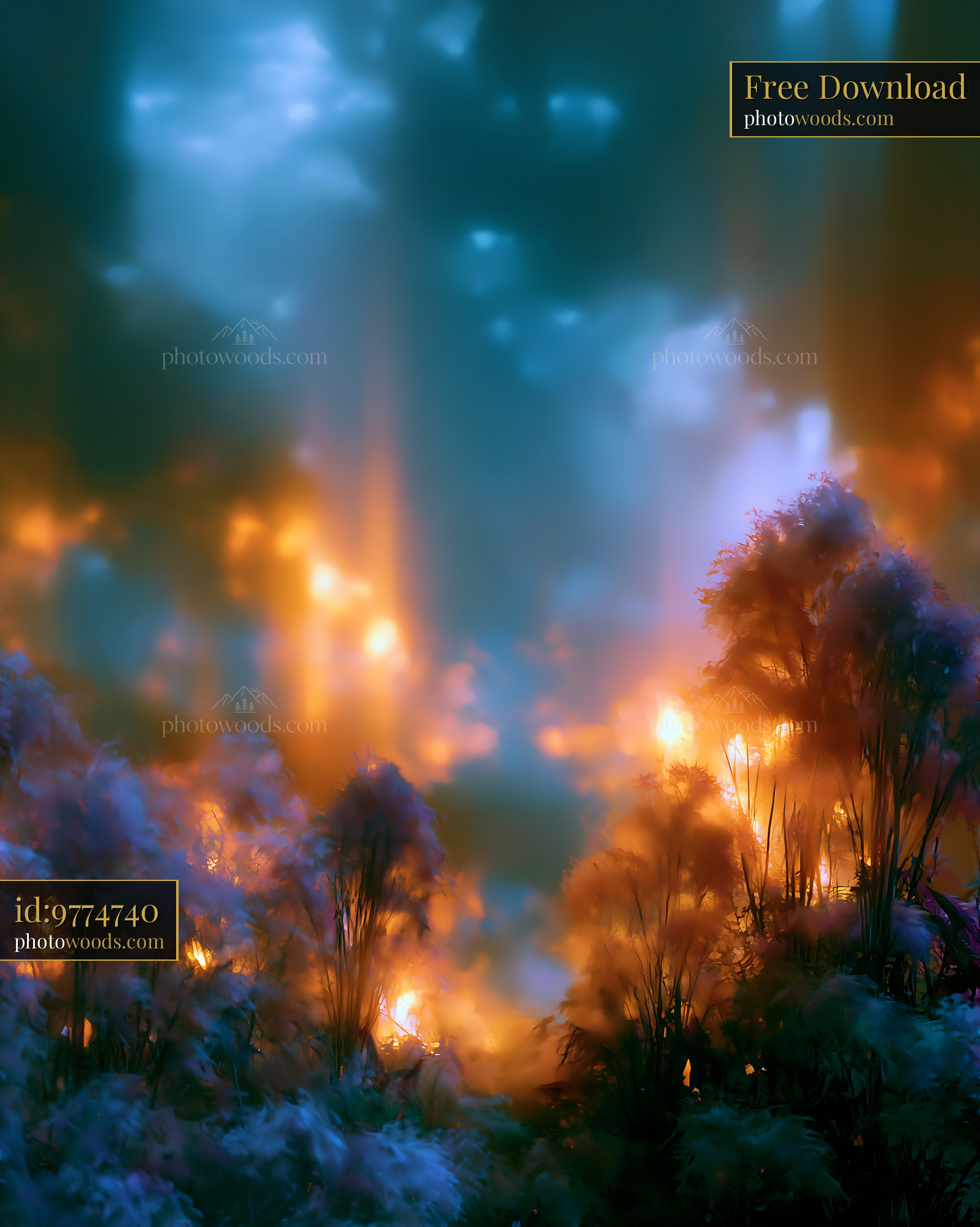 Light Glows Through Trees and Plants in a Vibrant Forest Scene