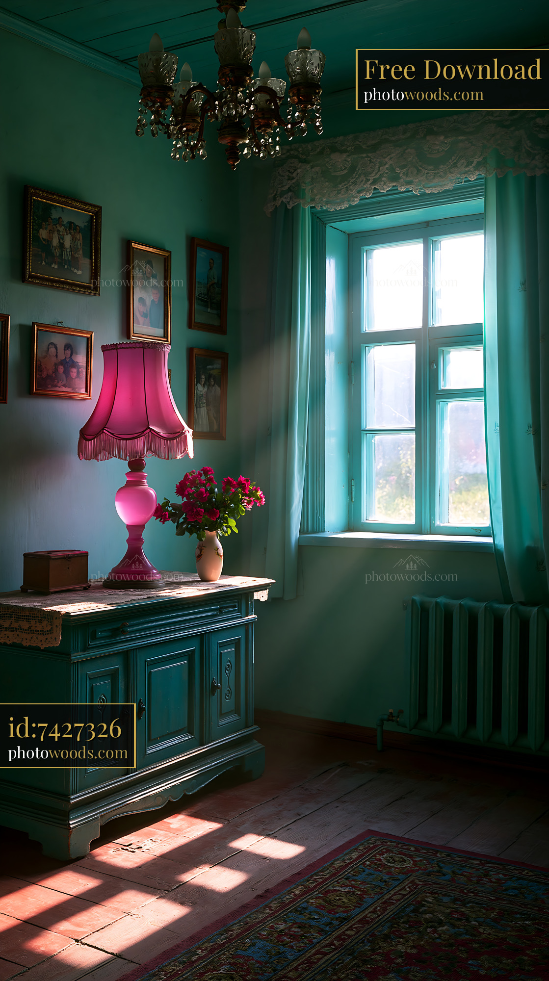 Vintage Eastern Bloc Living Room With Lamp and Flower Vase