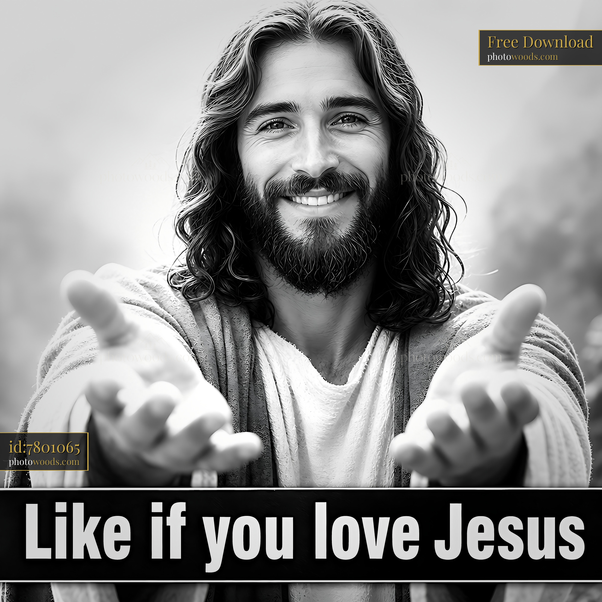 Man With Long Hair and Beard Smiles With Open Hands Inviting Others