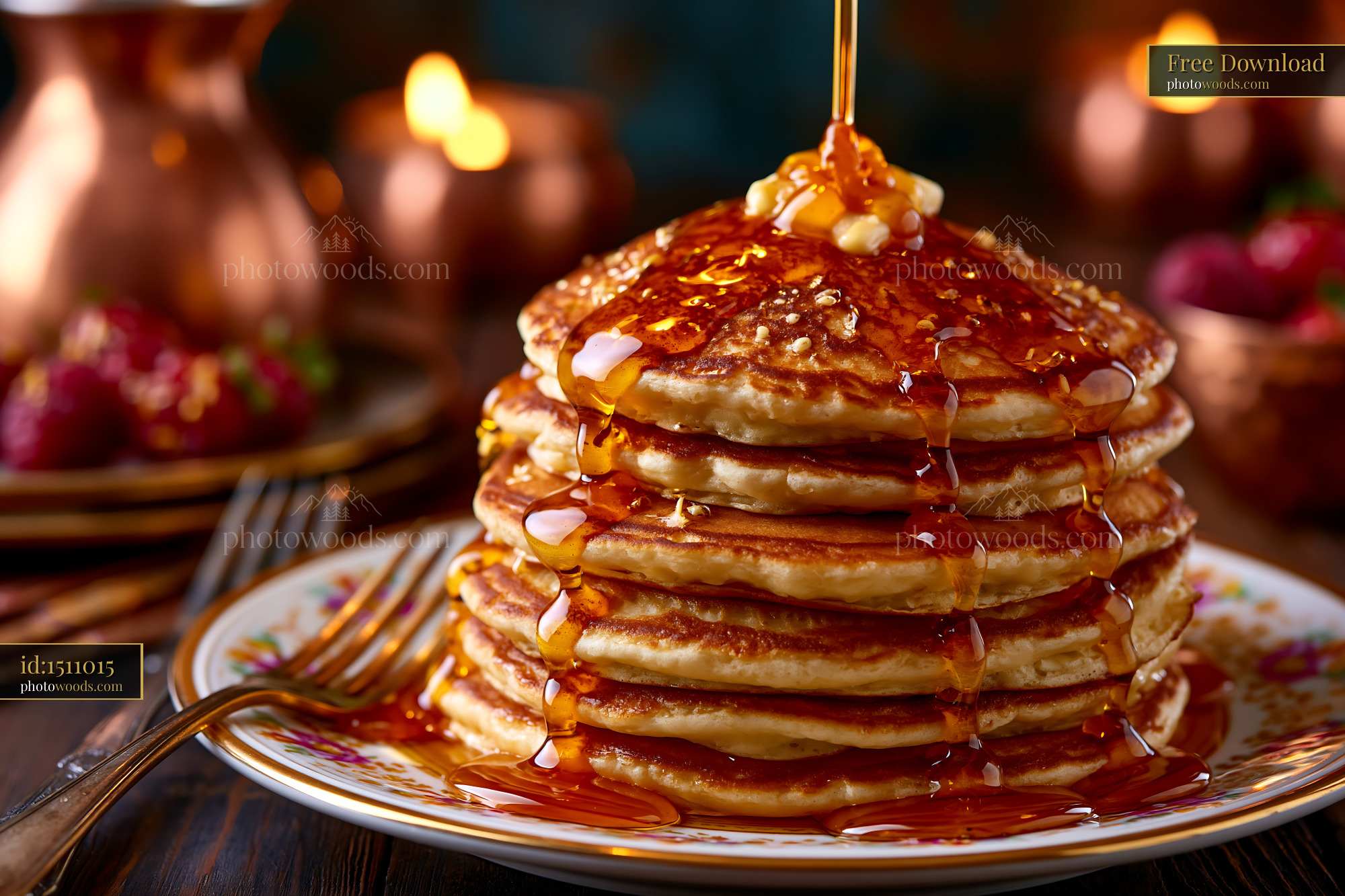Stack of Fluffy Pancakes With Maple Syrup on a Plate