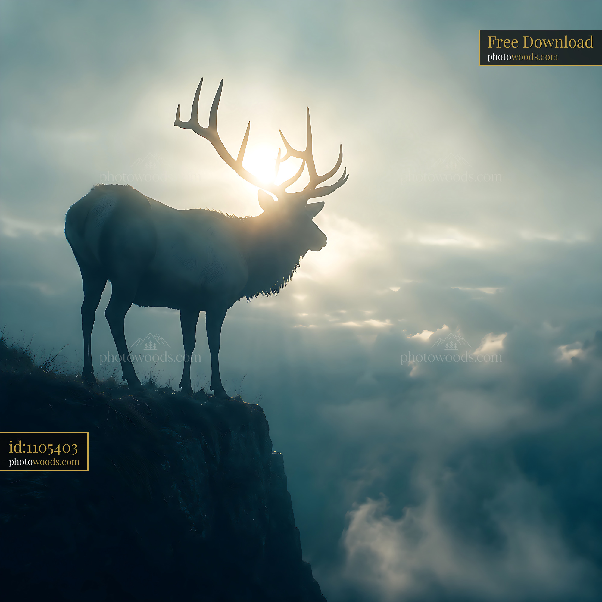 Elk Stands on Cliff With Clouds and Sunlight in Background