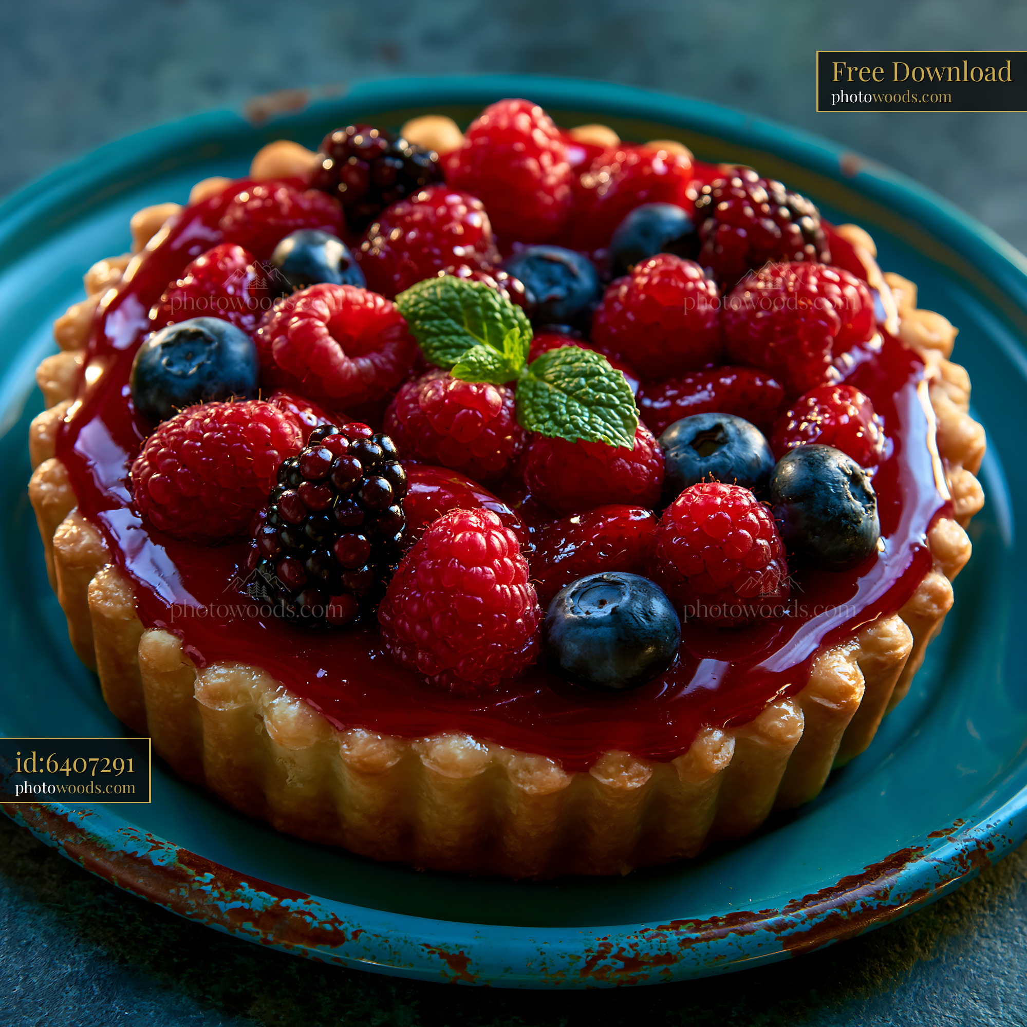 Berry Tart With Raspberry, Blackberry and Blueberry on a Plate
