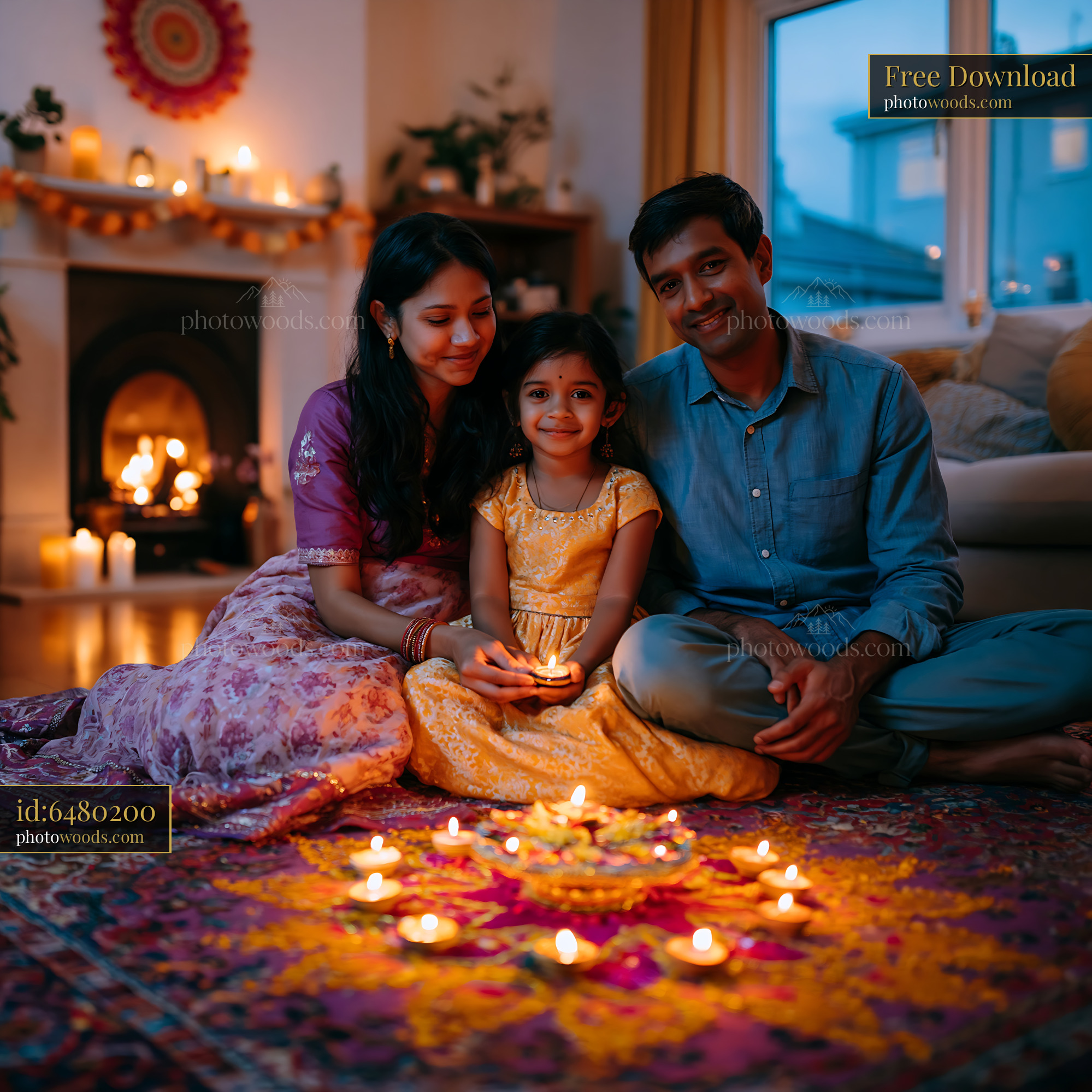 Family Celebrating Diwali With Candles in a Cozy Living Room