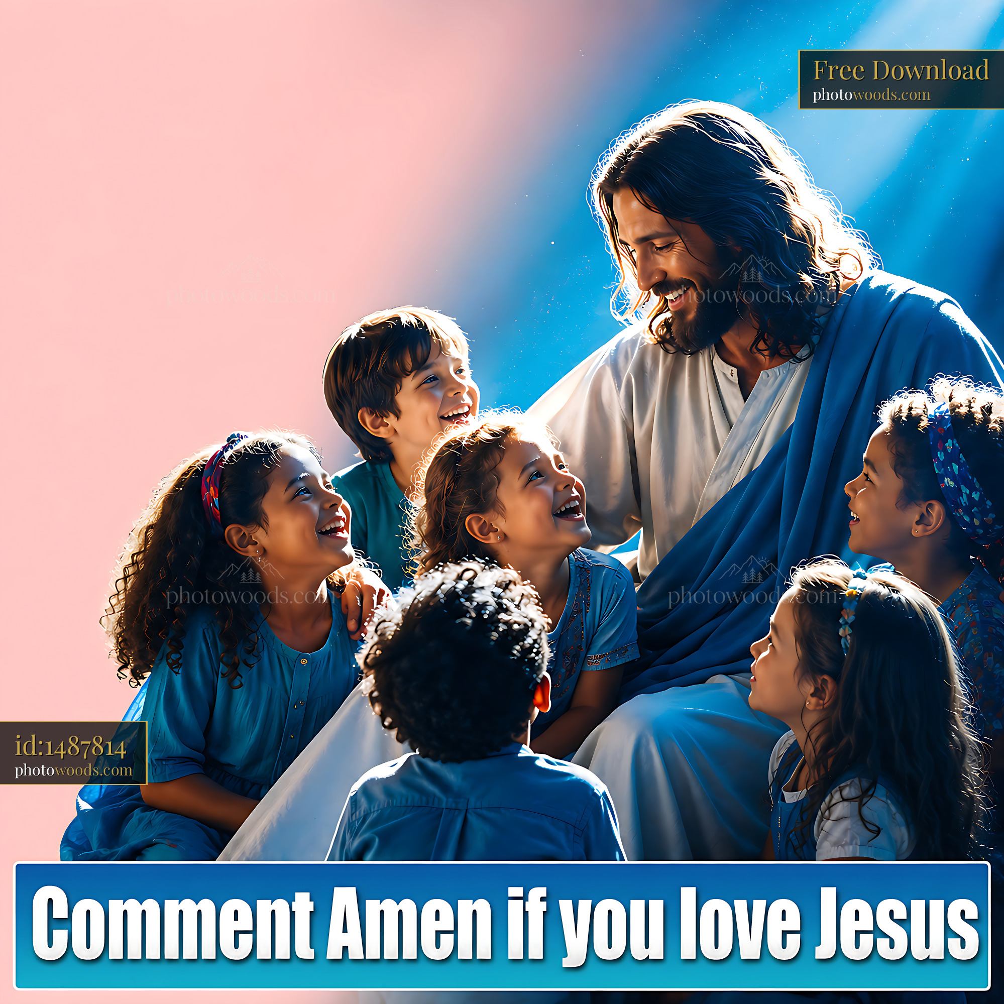 Jesus Interacts With Happy Children in Warm Light in a Gathering