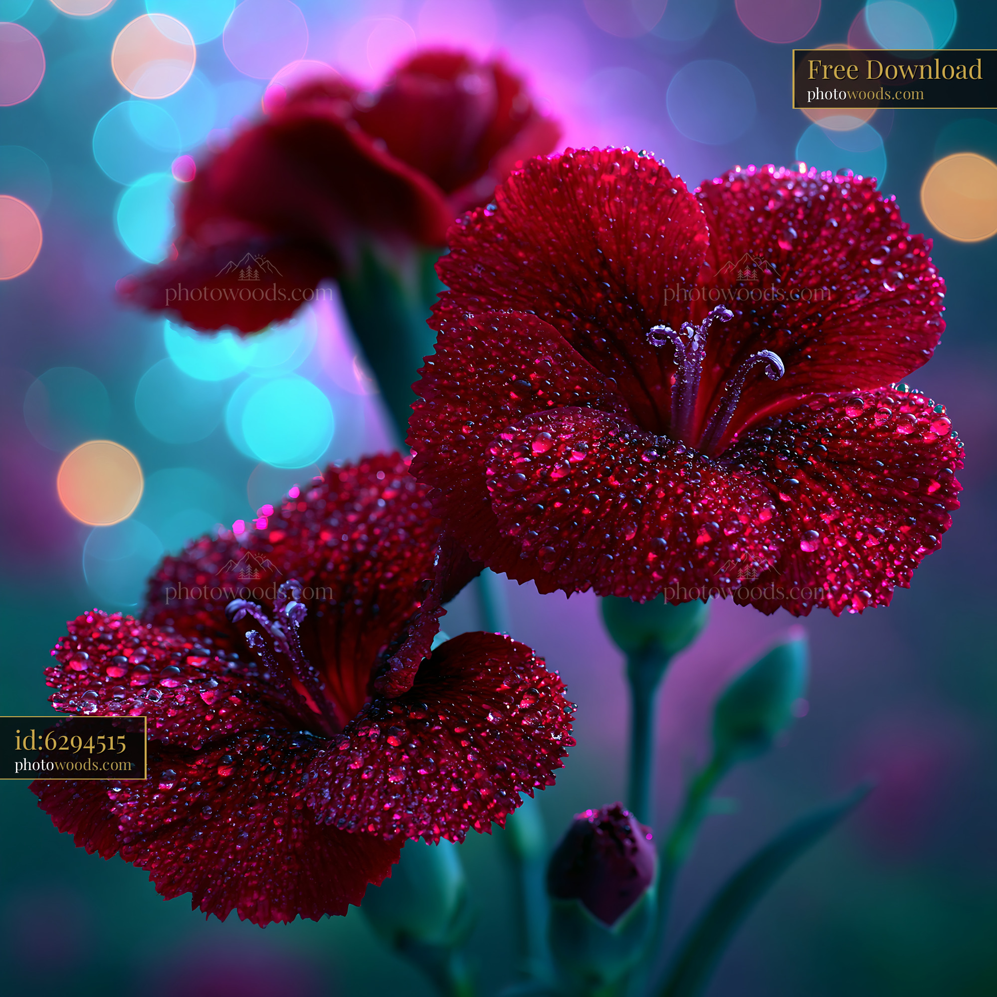 Red Flowers With Water Droplets Display Beauty in Soft Light
