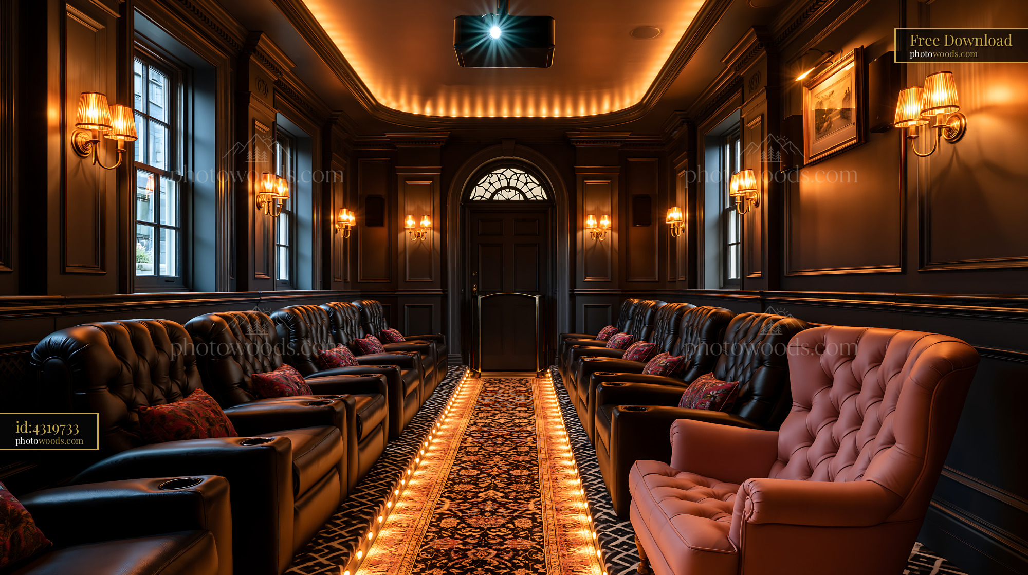 Basement Cinema With Illuminated Aisles and Leather Seating