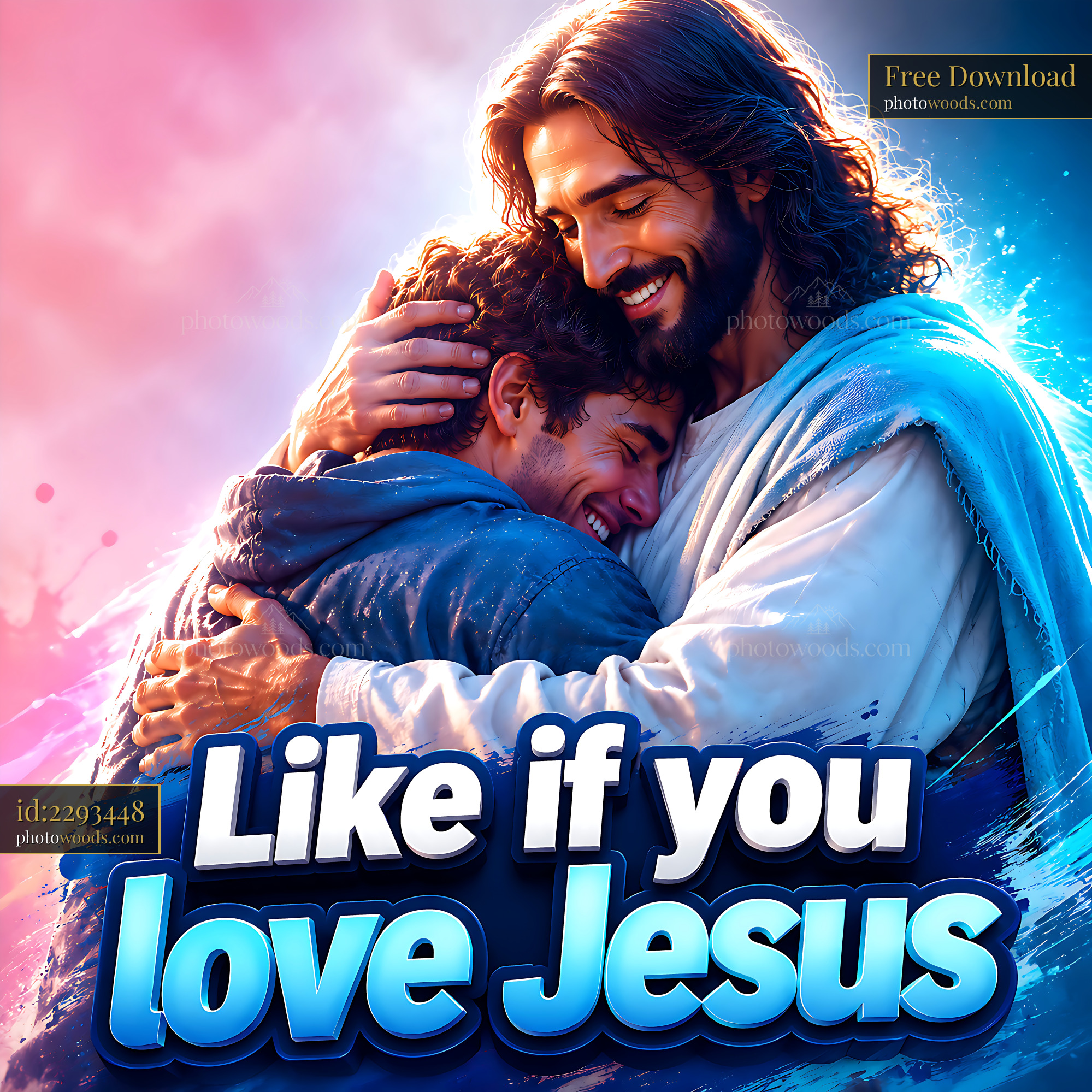 Jesus Hugging a Young Man in a Colorful Setting With Bright Light
