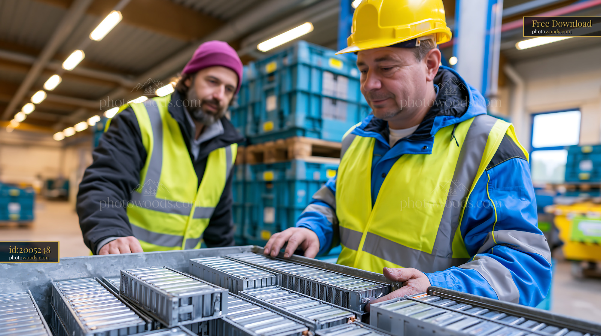 Workers Inspecting Materials in a Warehouse Setting