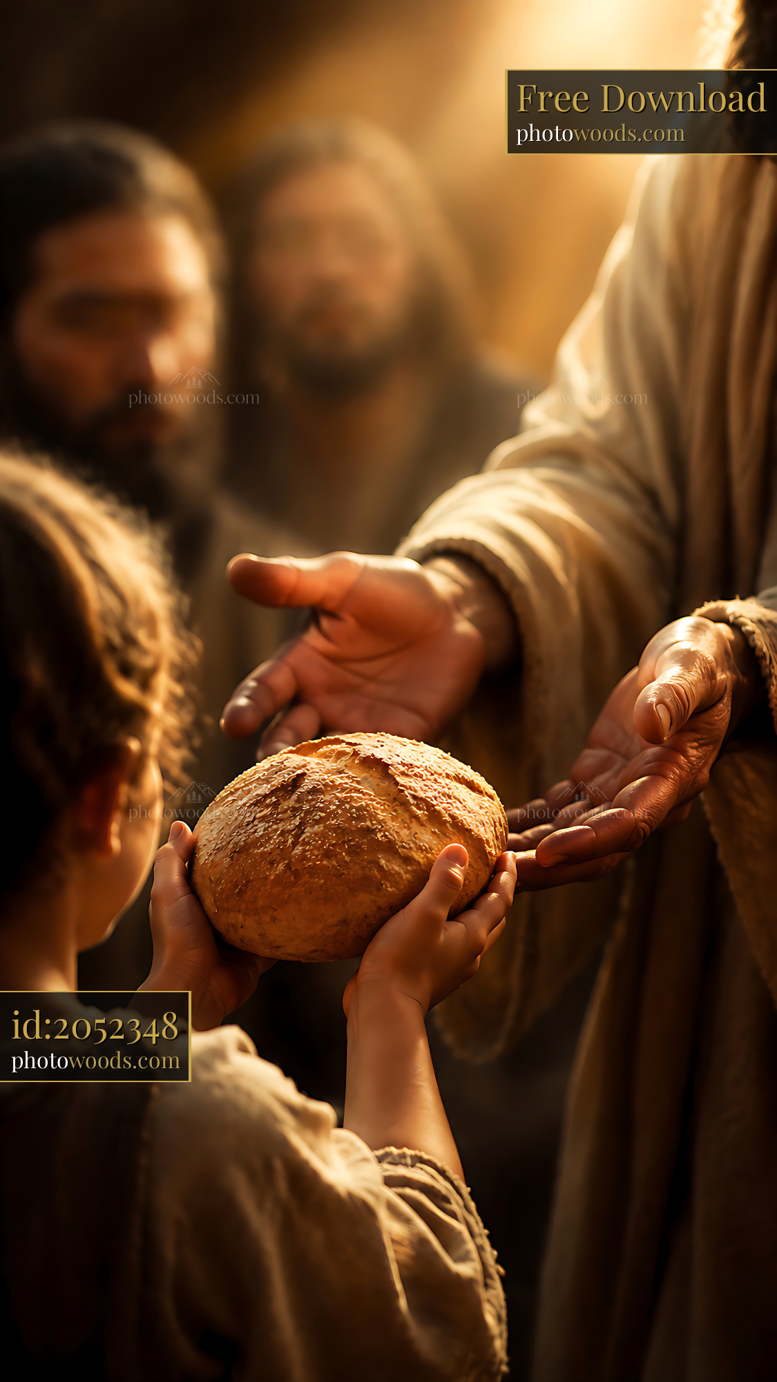 Man Gives Bread to Child During Gathering With Others Nearby