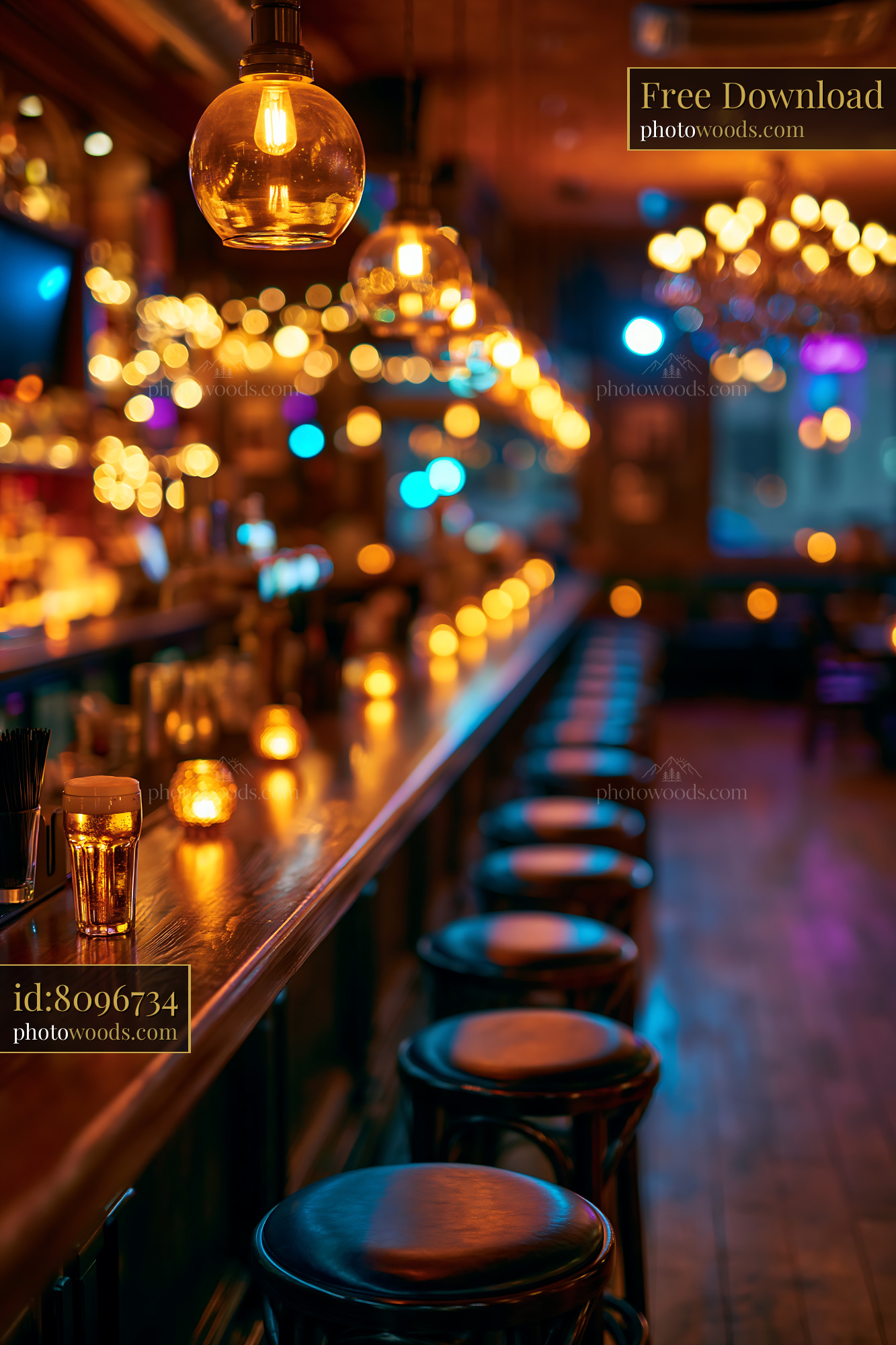 Bar With Warm Lights and Empty Stools in Cozy Setting