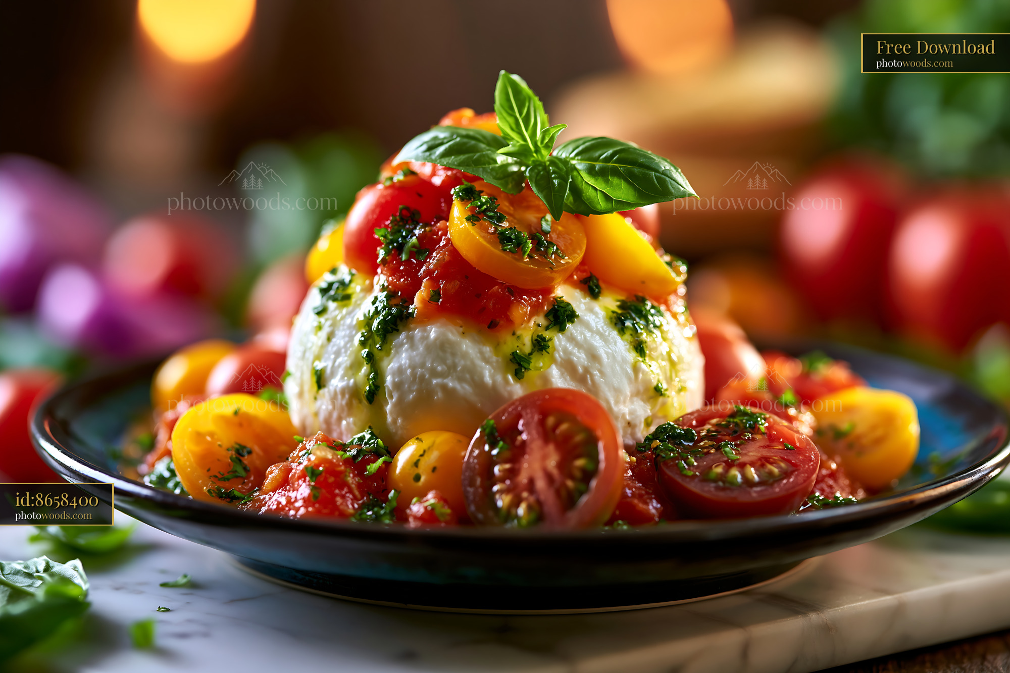 Creamy Burrata Served With Heirloom Tomatoes and Basil