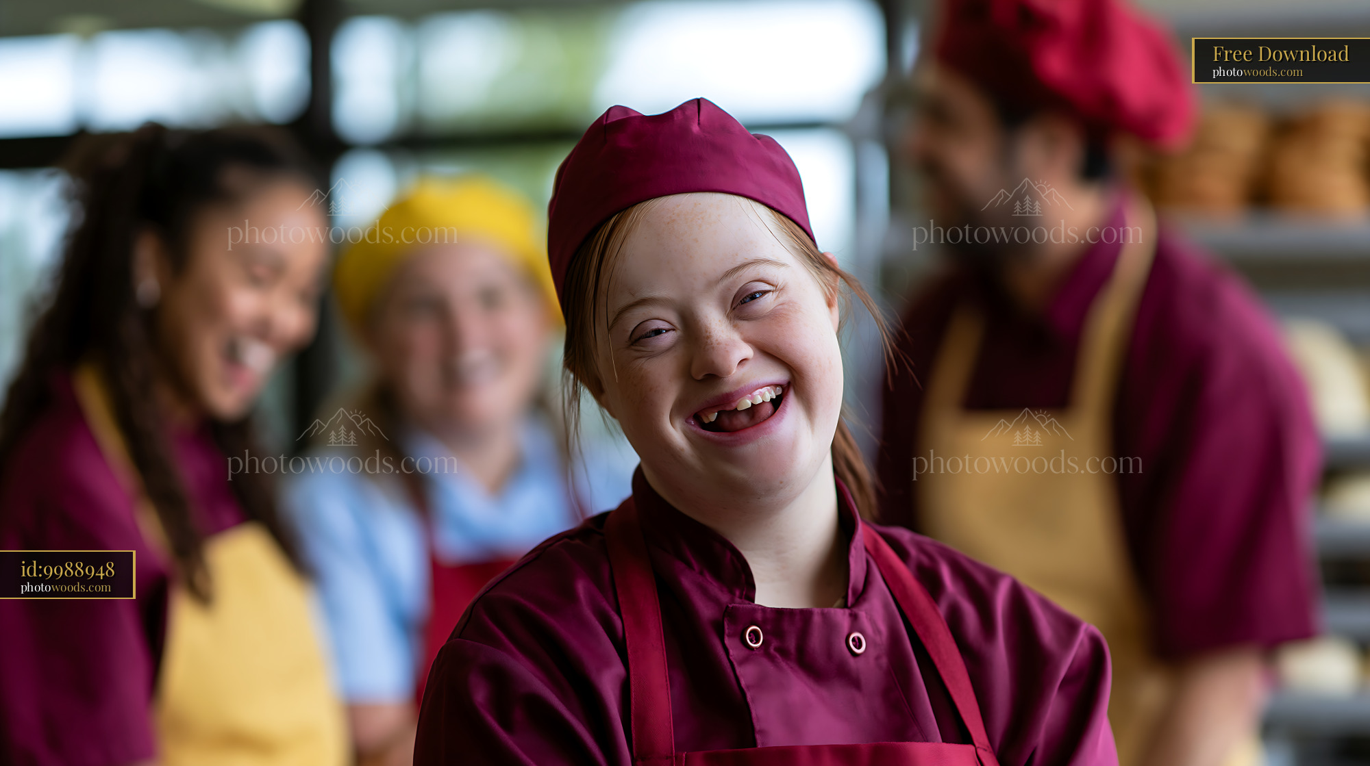 Young Woman With Down Syndrome Smiling in Bakery Setting