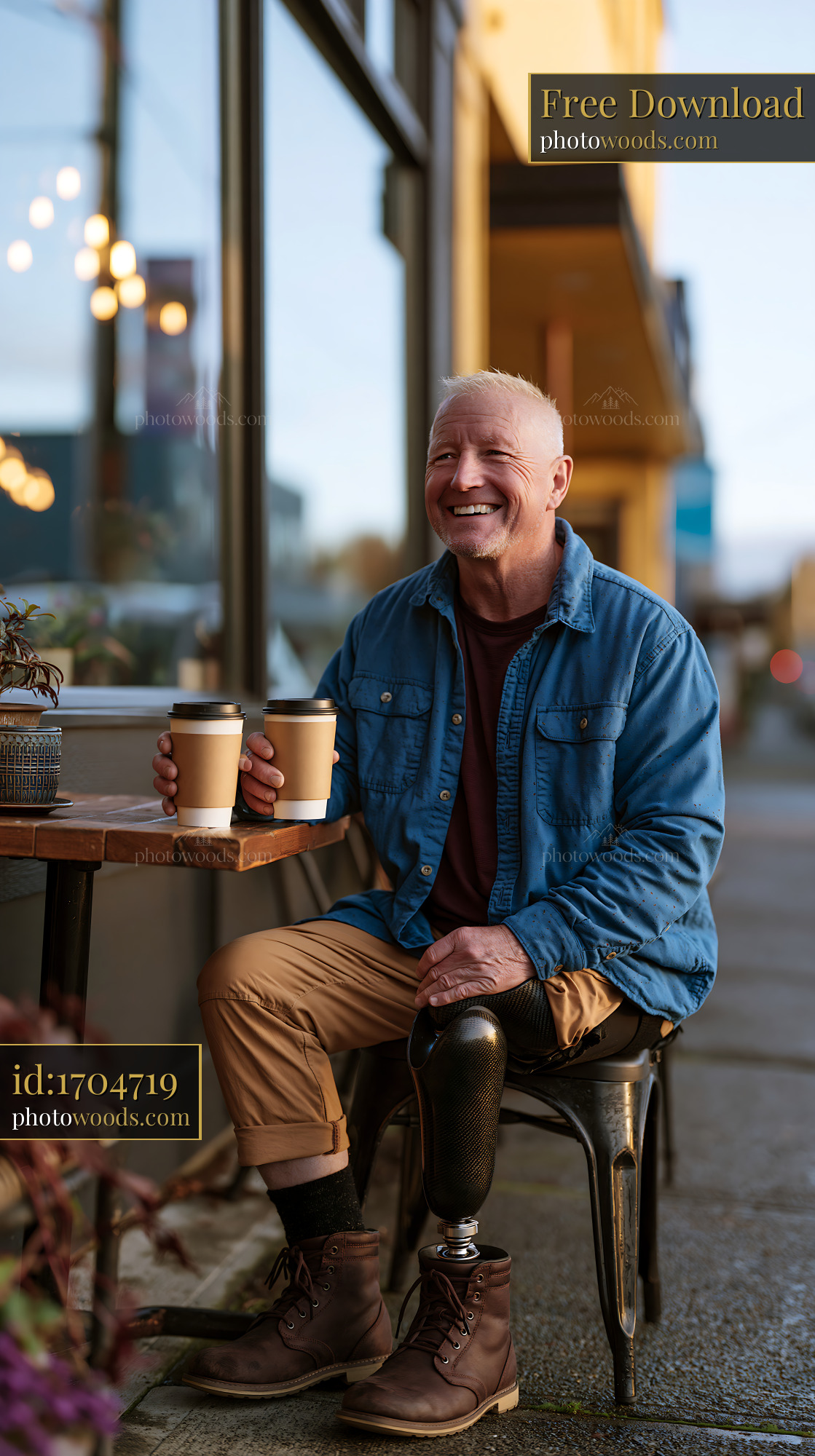 Cheerful Man Toasting With Coffee at a Street Cafe