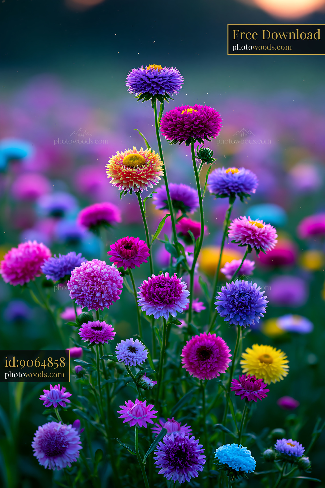 Colorful Flowers Bloom in a Meadow During Sunset Hours
