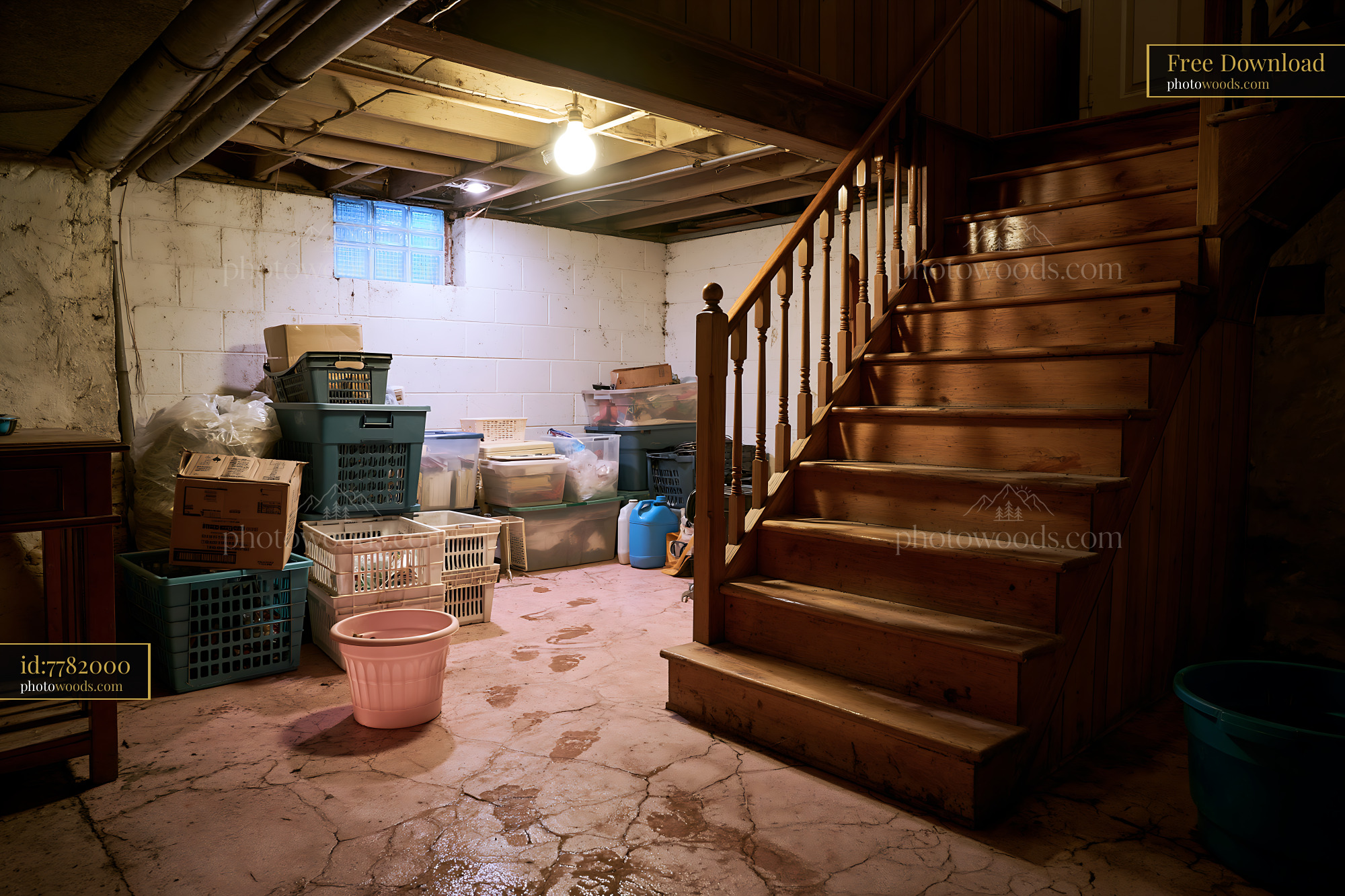 Cluttered Storage Room Under Stairs With Wooden Staircase