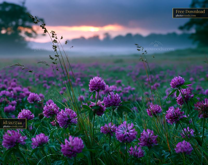 Clover Flowers Blooming in a Meadow at Sunset