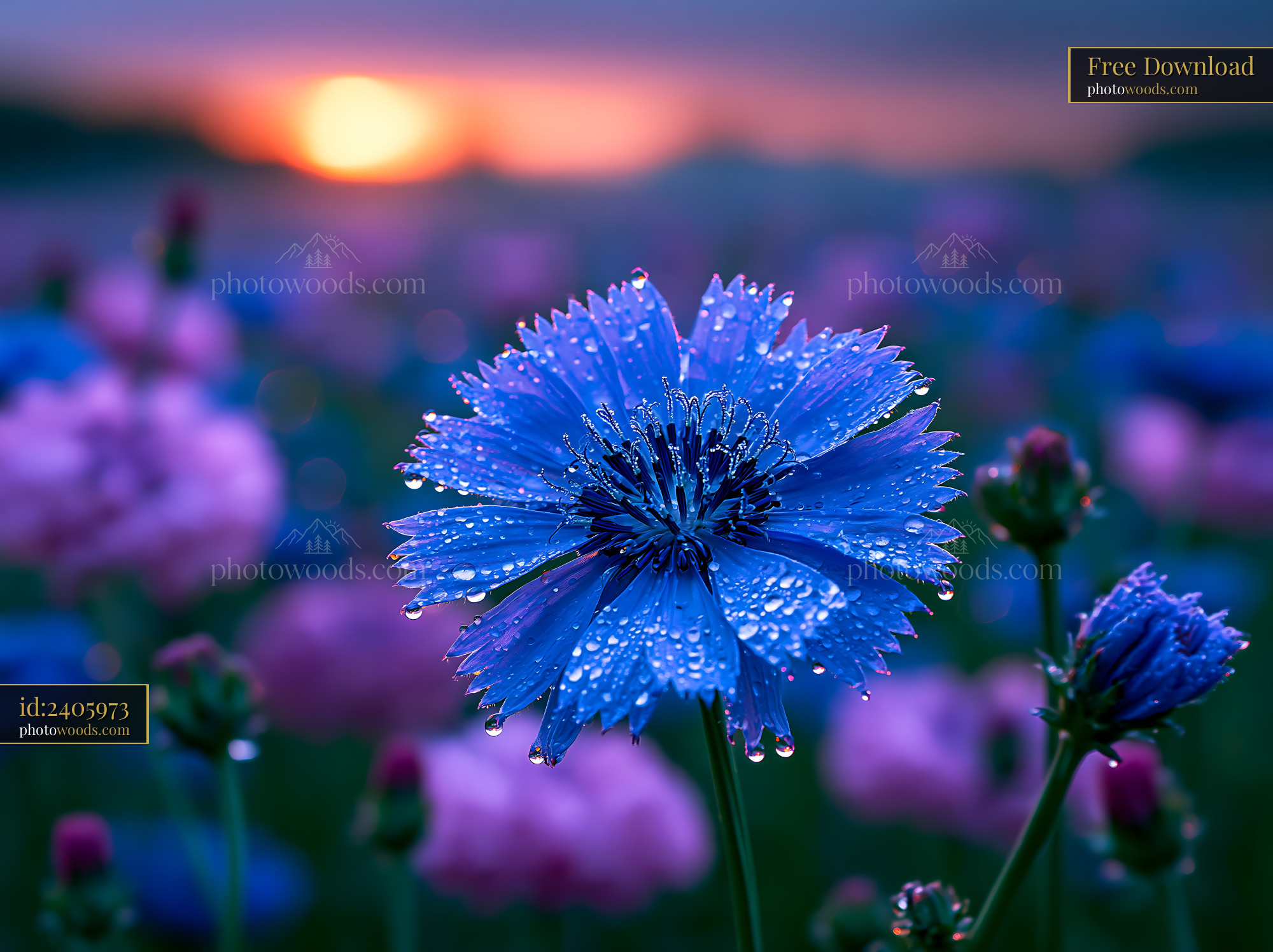 Flower Covered With Dew in a Field During Sunset