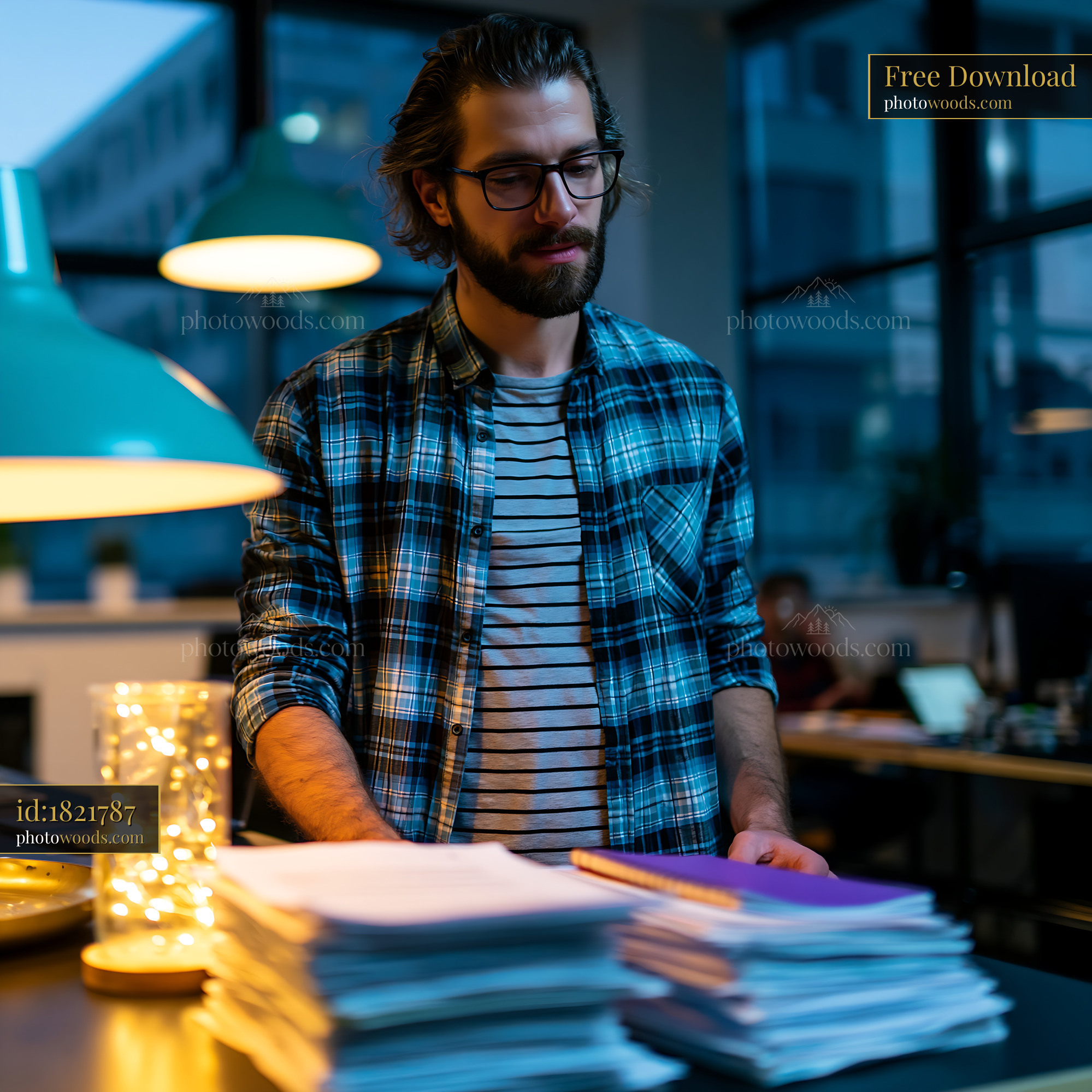 Freelancer at Hot Desking Station Working at Night