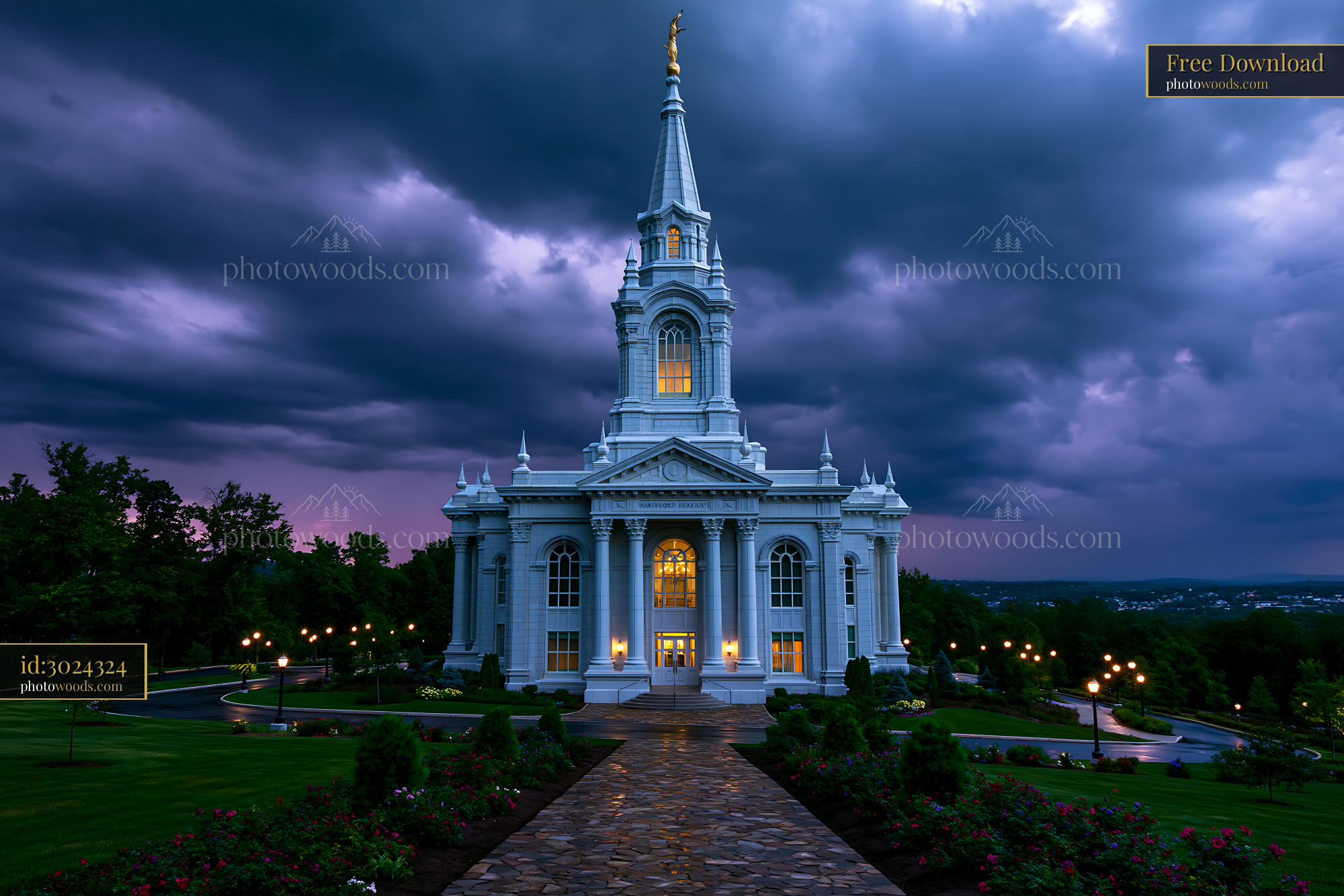 Hartford Temple in Hartford Connecticut During Cloudy Twilight