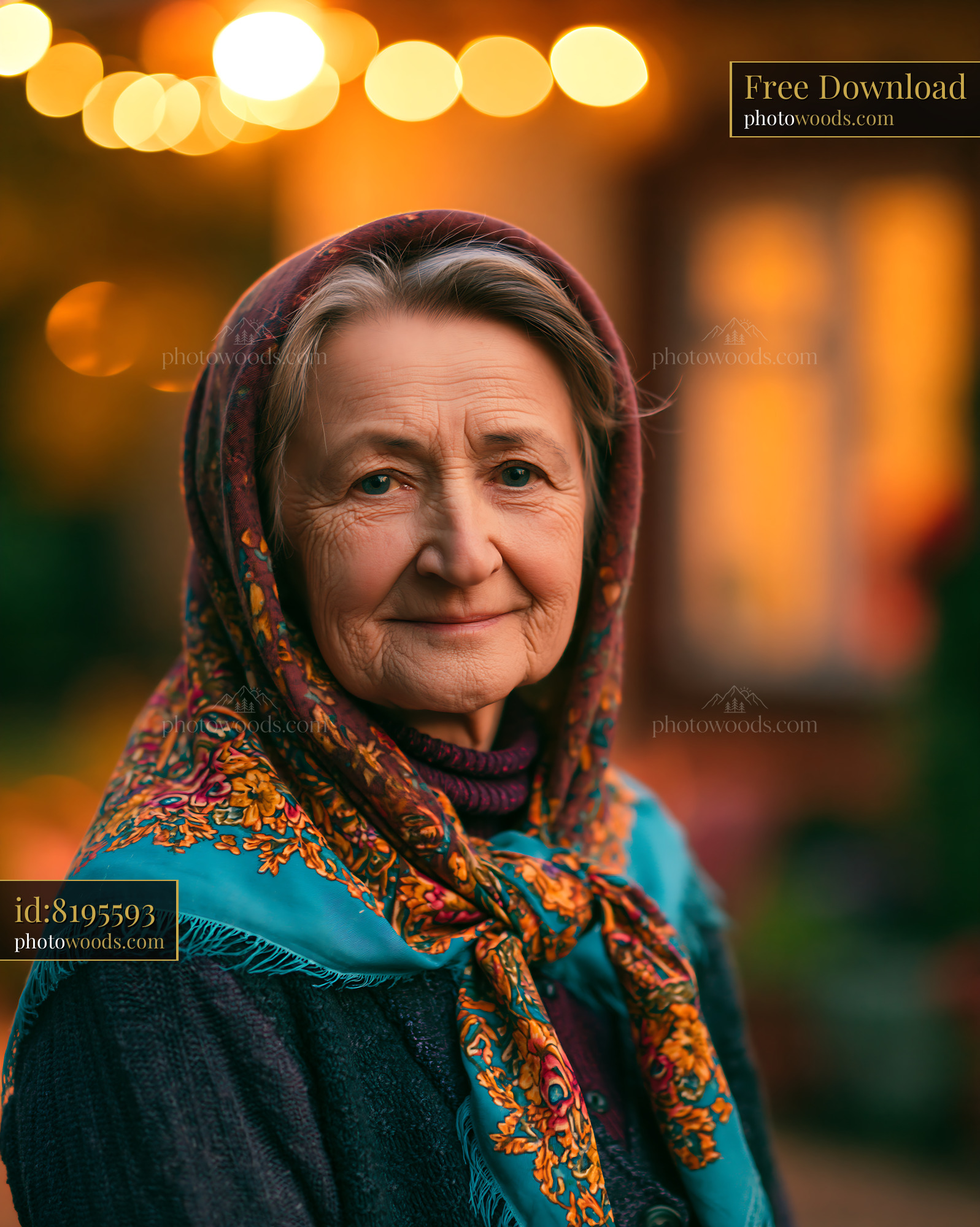 Elderly Woman With a Scarf Standing in Warm Evening Light