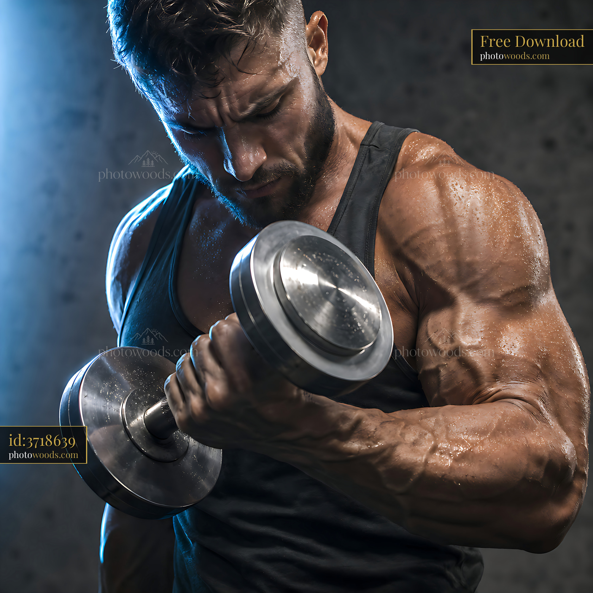 Man Lifts Dumbbell While Exercising in Gym