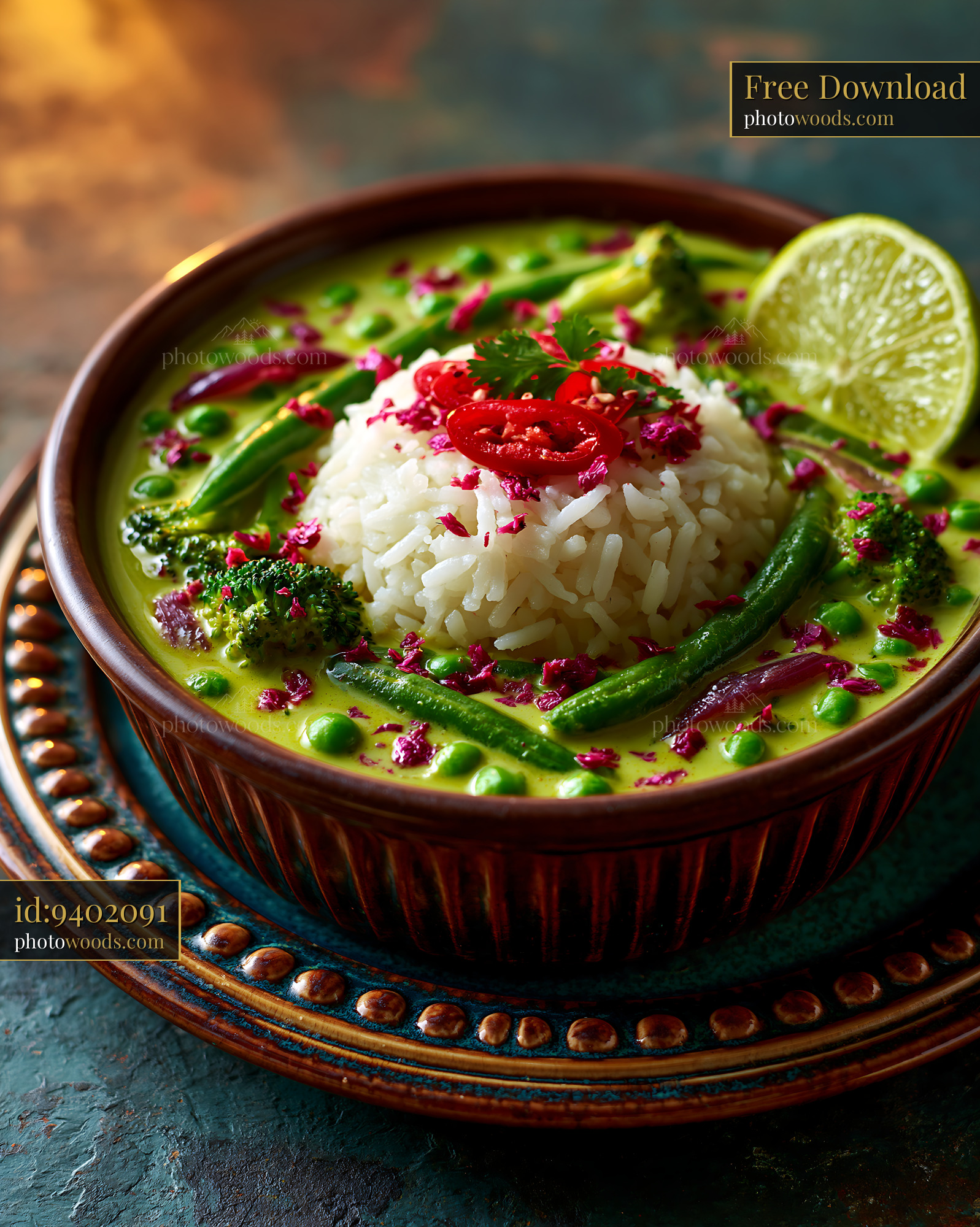 Thai Green Curry With Jasmine Rice and Vegetables