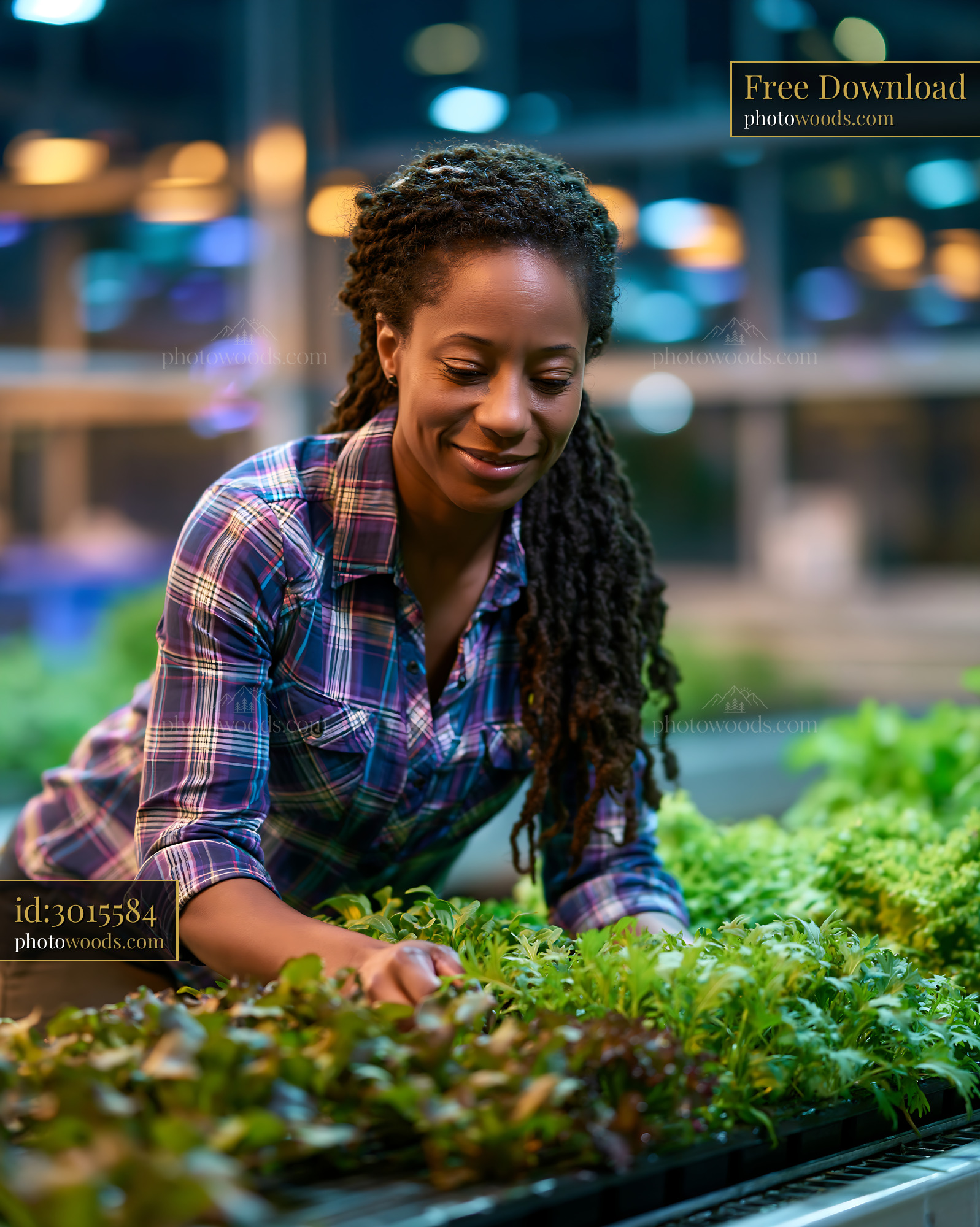 City Planner Tending to Plants in a Greenhouse at Night