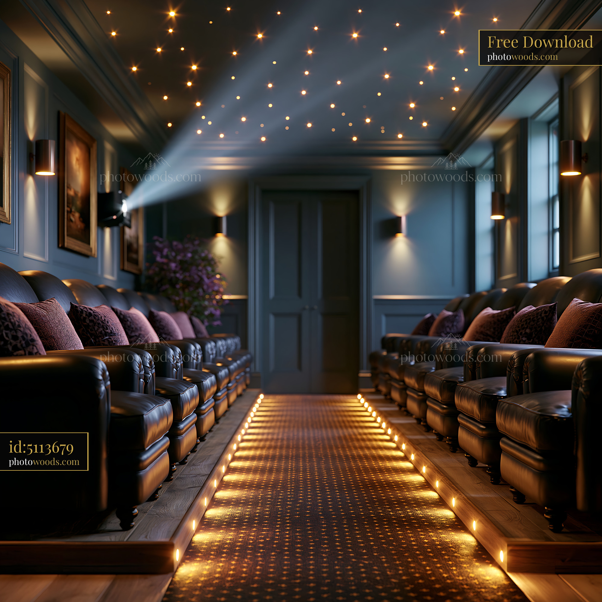 Basement Cinema With Illuminated Aisles and Cozy Seating