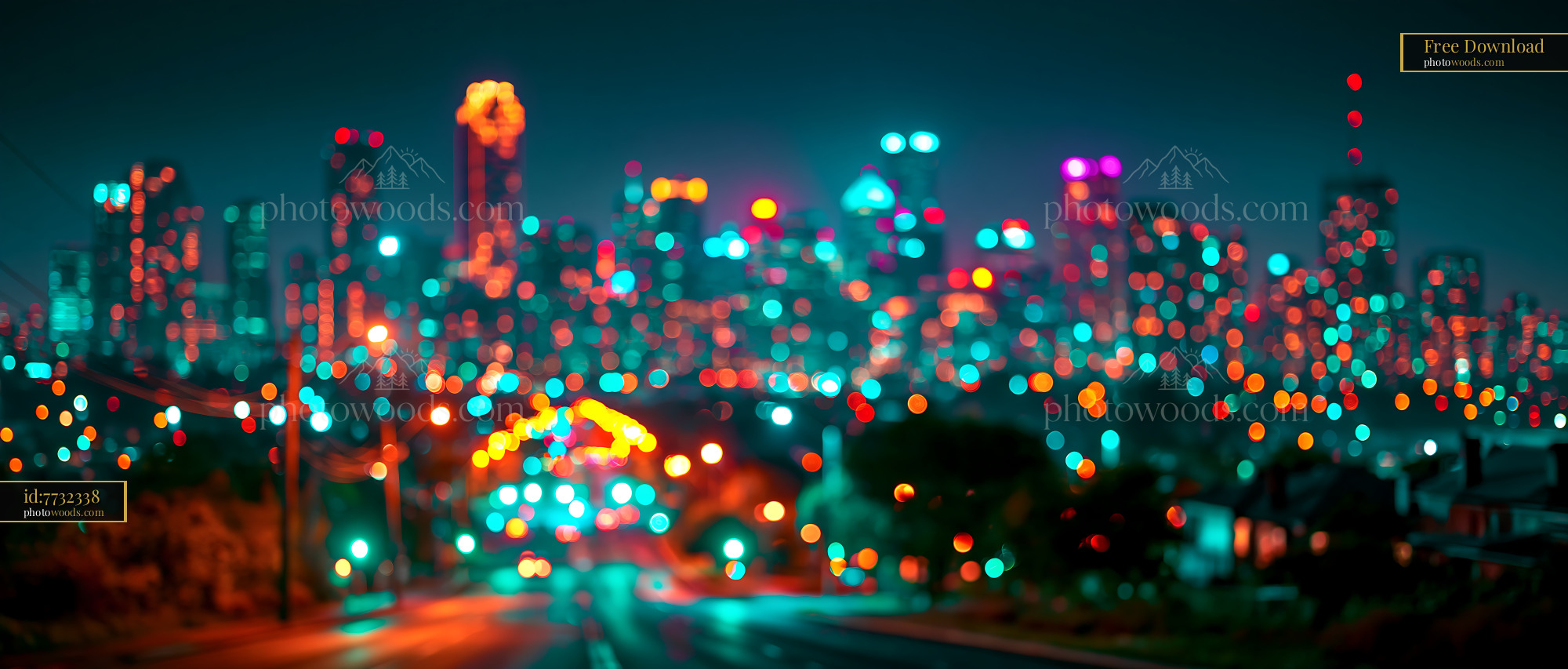City Skyline Lights Glow Softly at Night With Blurred Details