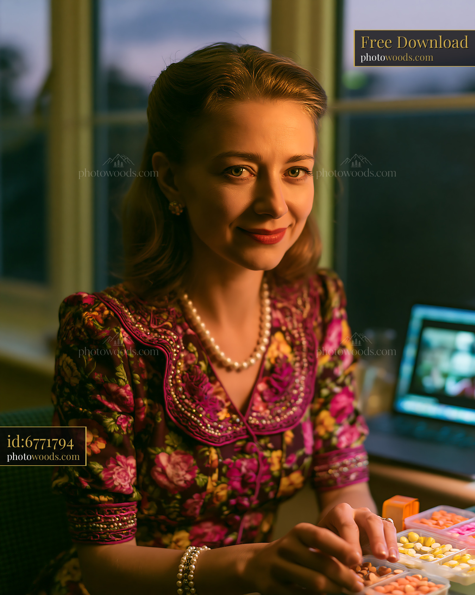Woman in Vintage Dress Working on a Video Call at Home