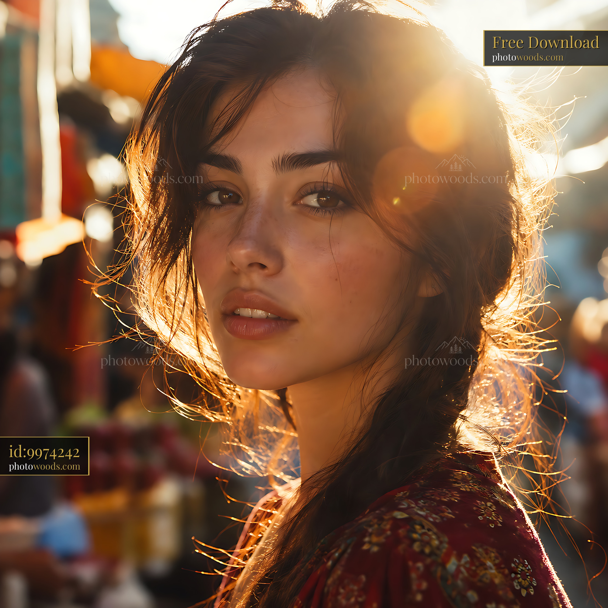 Woman Stands With Sunlight Behind Her at a Market During Evening
