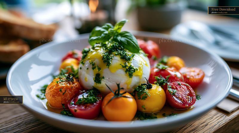 Creamy Burrata Served With Heirloom Tomatoes and Basil