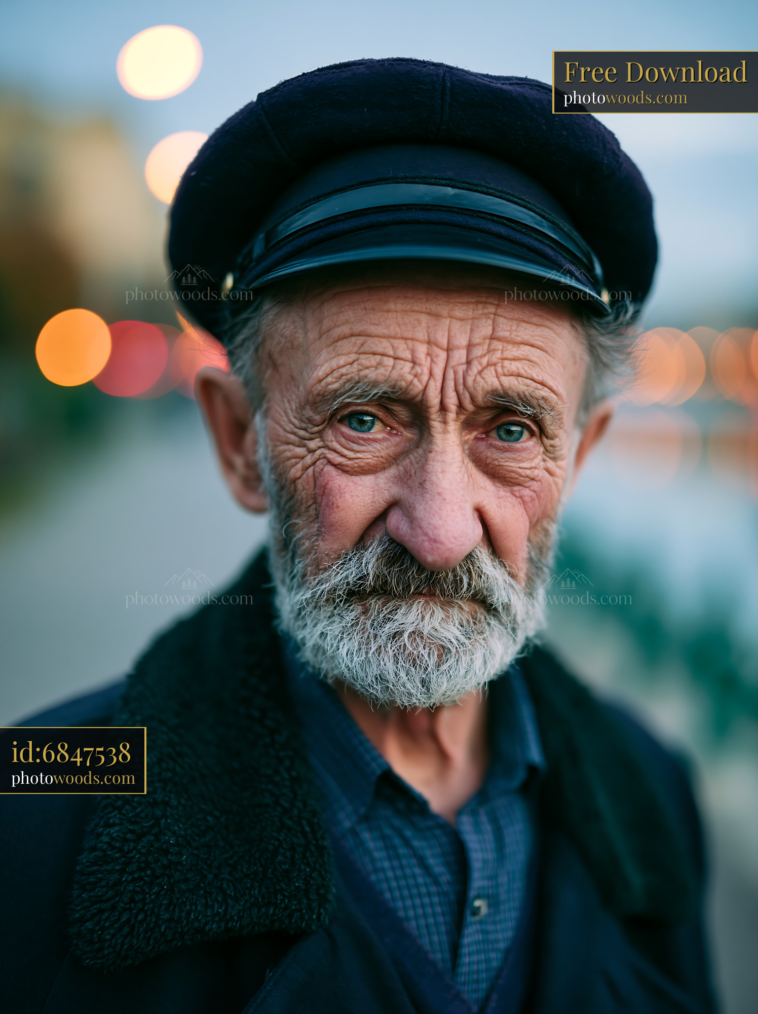 Man With a Beard Wearing a Hat Looking Serious in the Evening