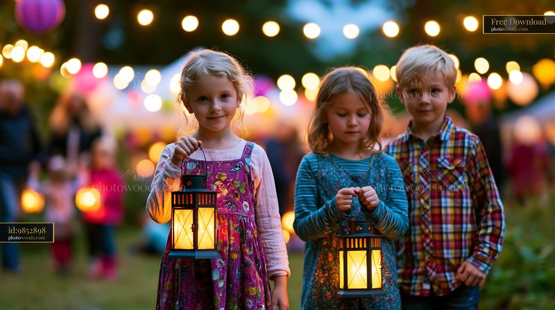Children With Lanterns at St. Martins Parade in Evening Light